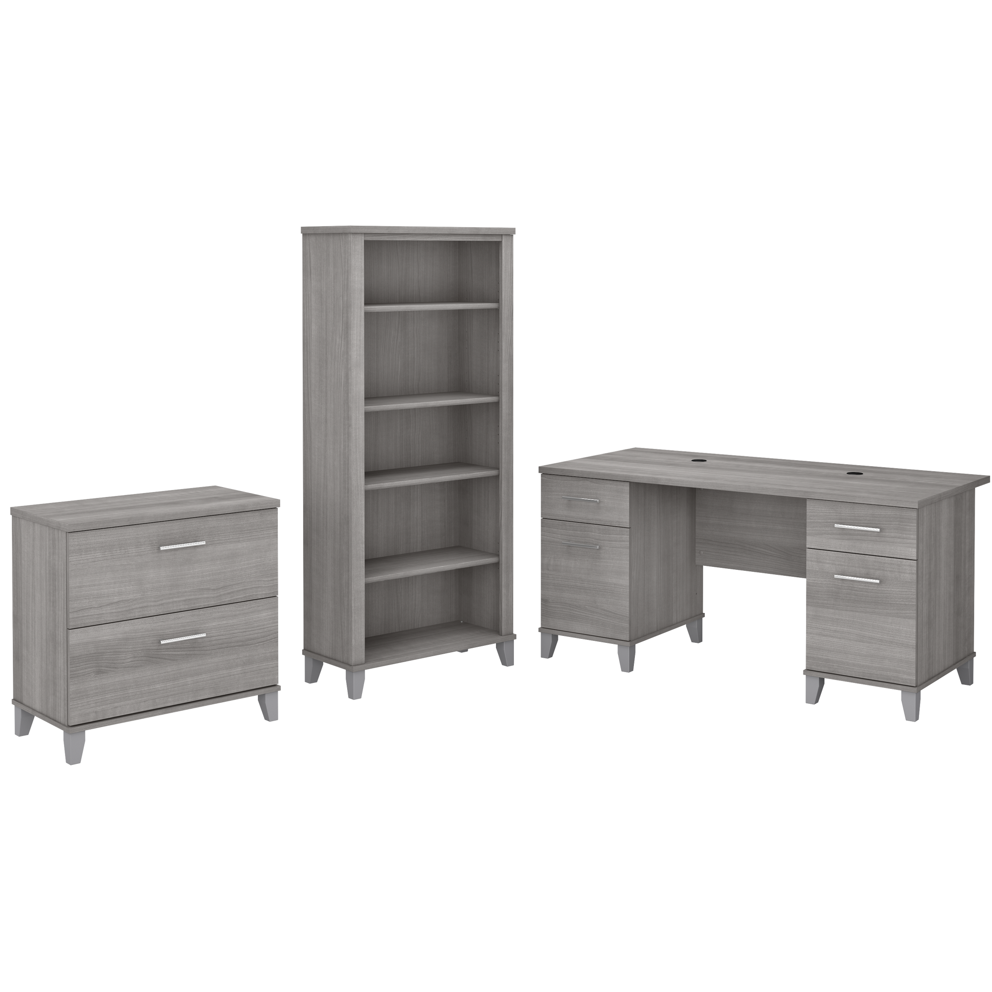 Bush Furniture Somerset 60W Office Desk with Lateral File Cabinet and 5 Shelf Bookcase | Platinum Gray_0