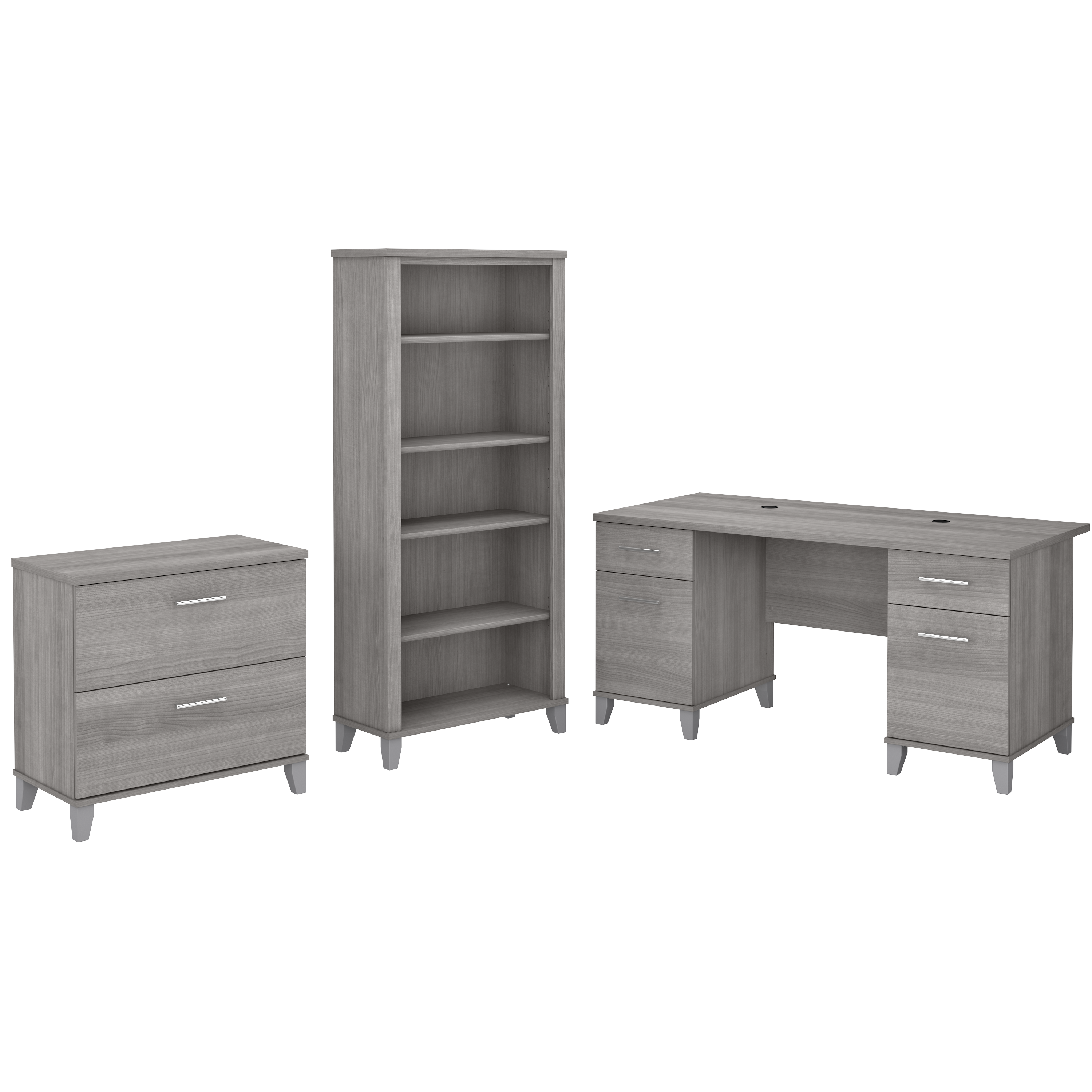 Bush Furniture Somerset 60W Office Desk with Lateral File Cabinet and 5 Shelf Bookcase | Platinum Gray_0