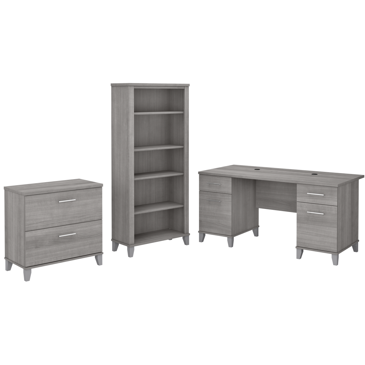 Bush Furniture Somerset 60W Office Desk with Lateral File Cabinet and 5 Shelf Bookcase | Platinum Gray_0