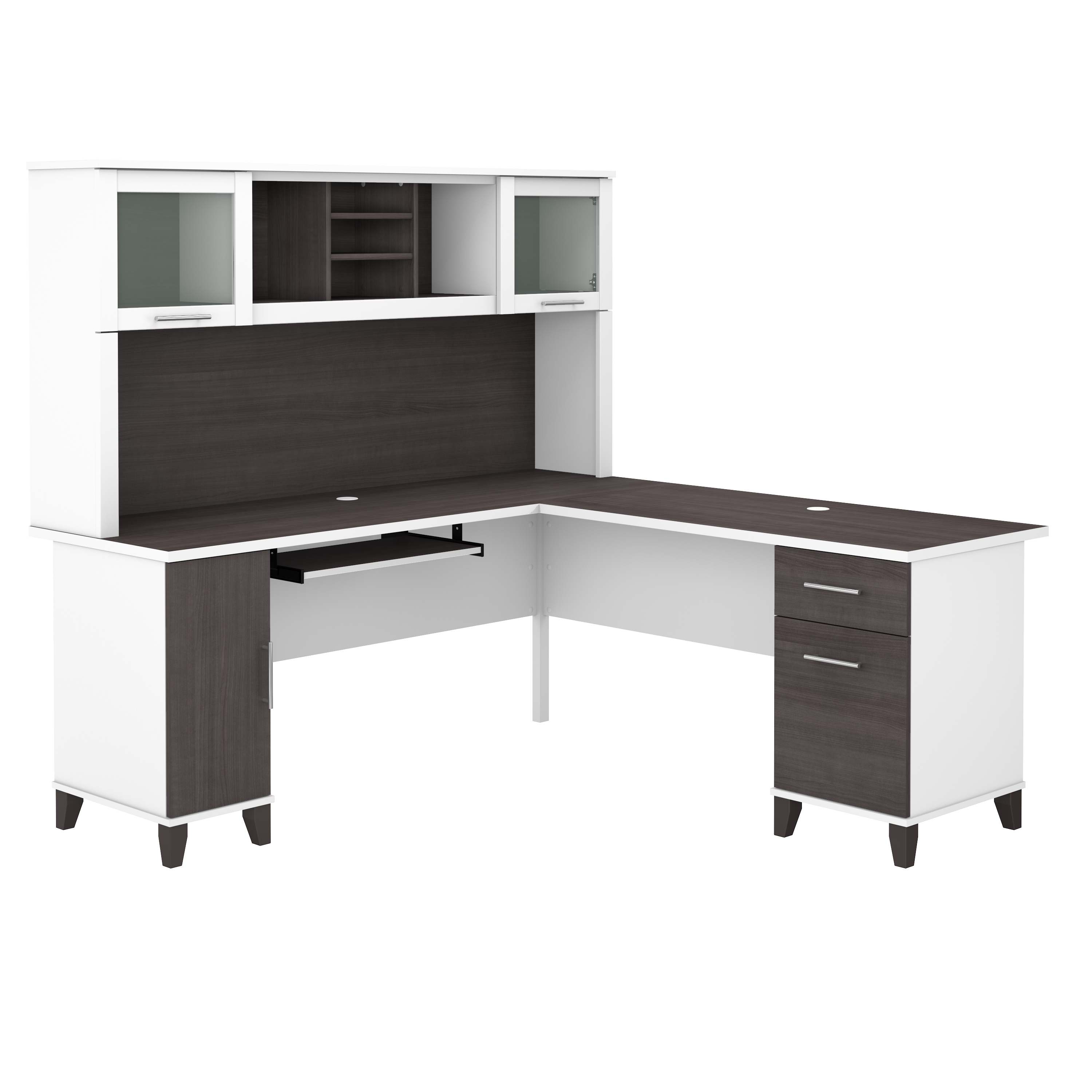 Bush Furniture Somerset 72W L Shaped Desk with Hutch | Storm Gray/White_0