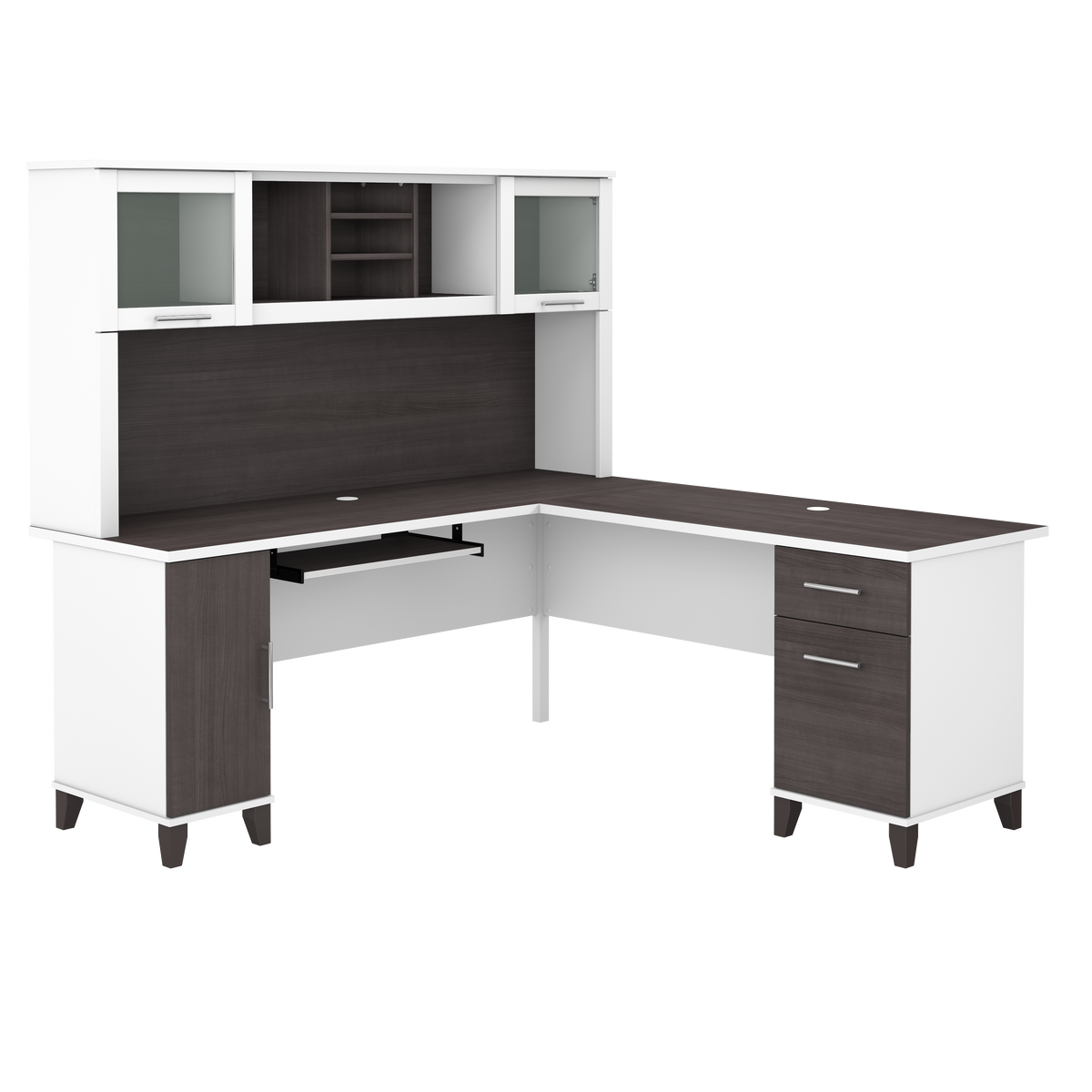Bush Furniture Somerset 72W L Shaped Desk with Hutch | Storm Gray/White_0