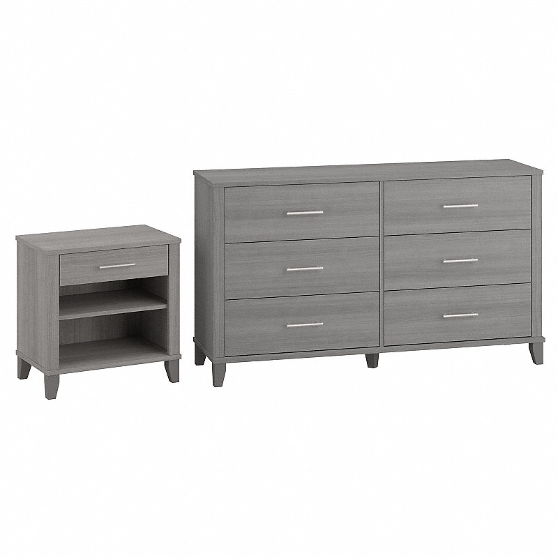 Bush Furniture Somerset 6 Drawer Dresser and Nightstand Set | Platinum Gray_0