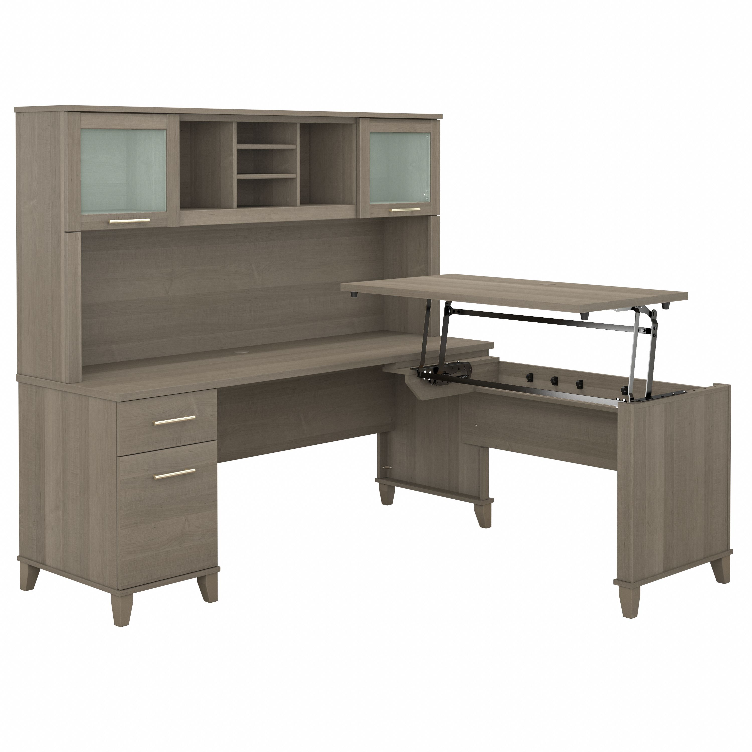 Bush Furniture Somerset 72W 3 Position Sit to Stand L Shaped Desk with Hutch | Ash Gray_0