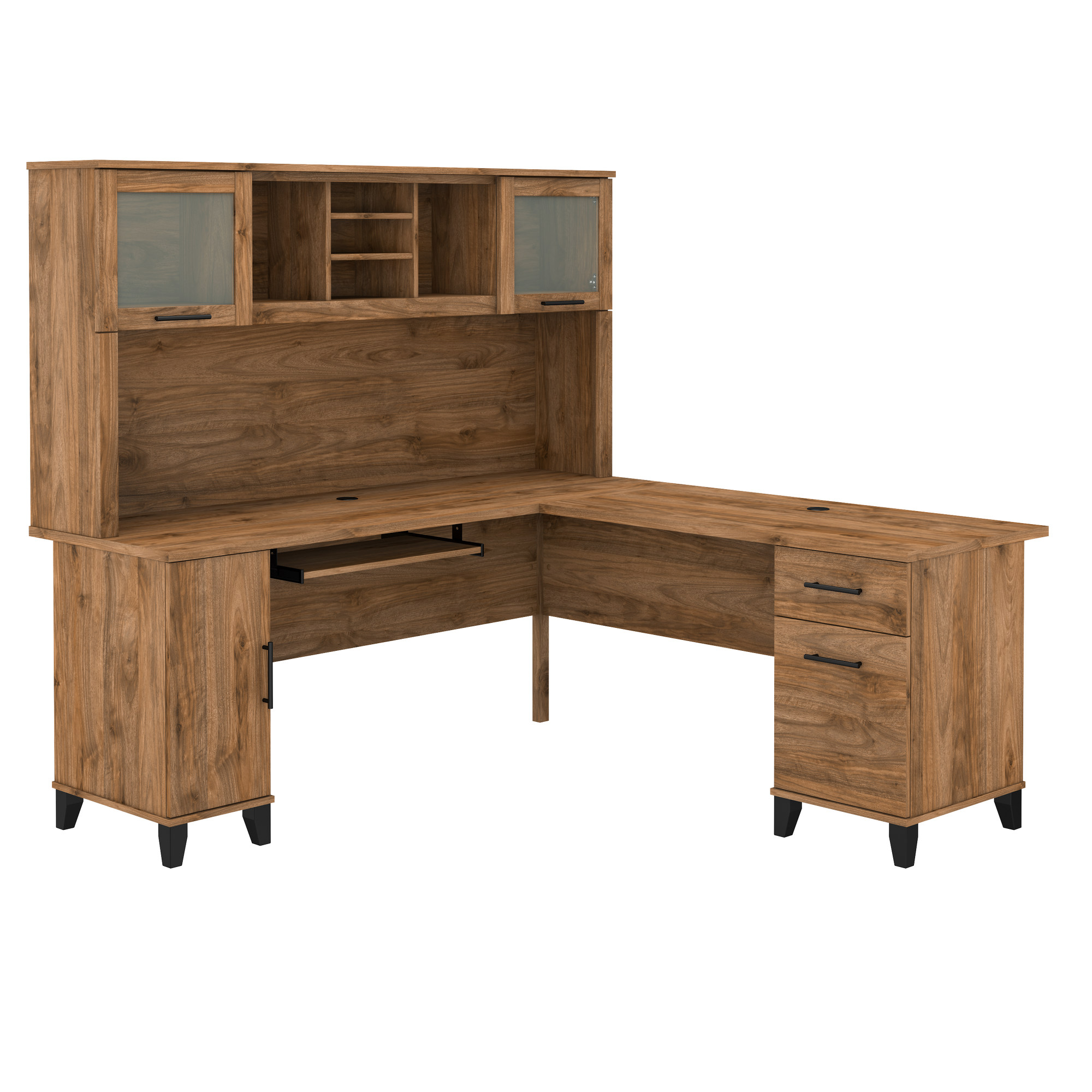 Bush Furniture Somerset 72W L Shaped Desk with Hutch | Fresh Walnut_0