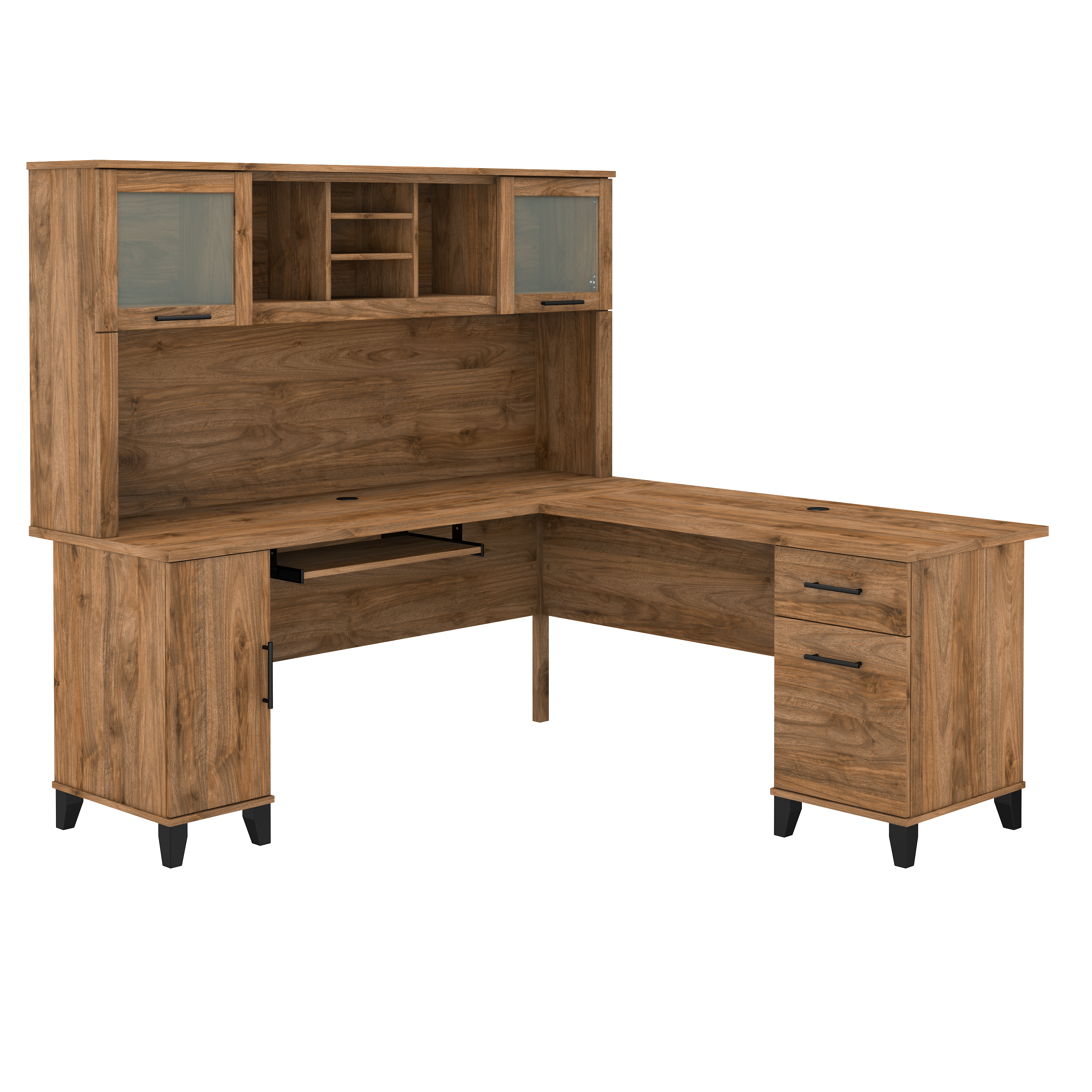 Bush Furniture Somerset 72W L Shaped Desk with Hutch | Fresh Walnut_0