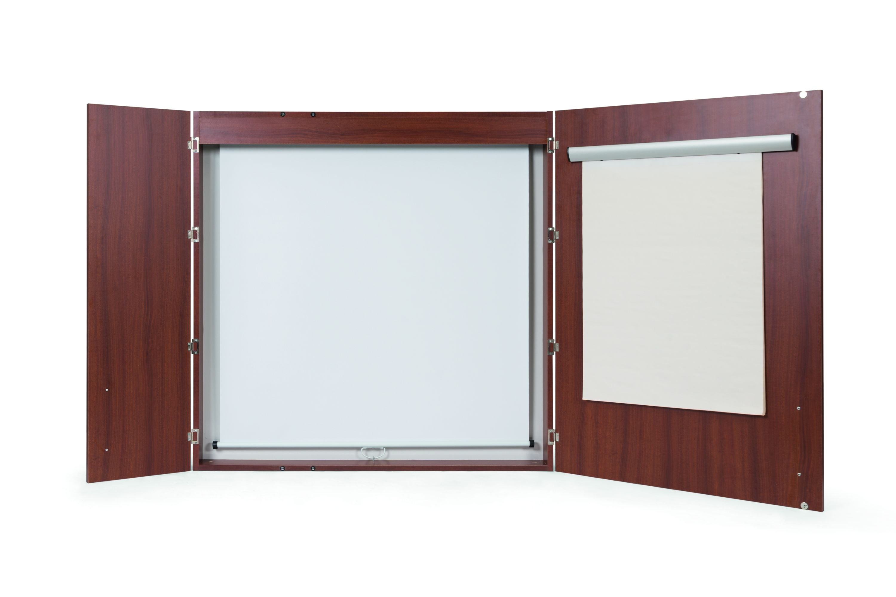 MasterVision 3-in-1 Magnetic Porcelain Dry-Erase Conference Cabinet, 48" x 48", Cherry, 2 Door