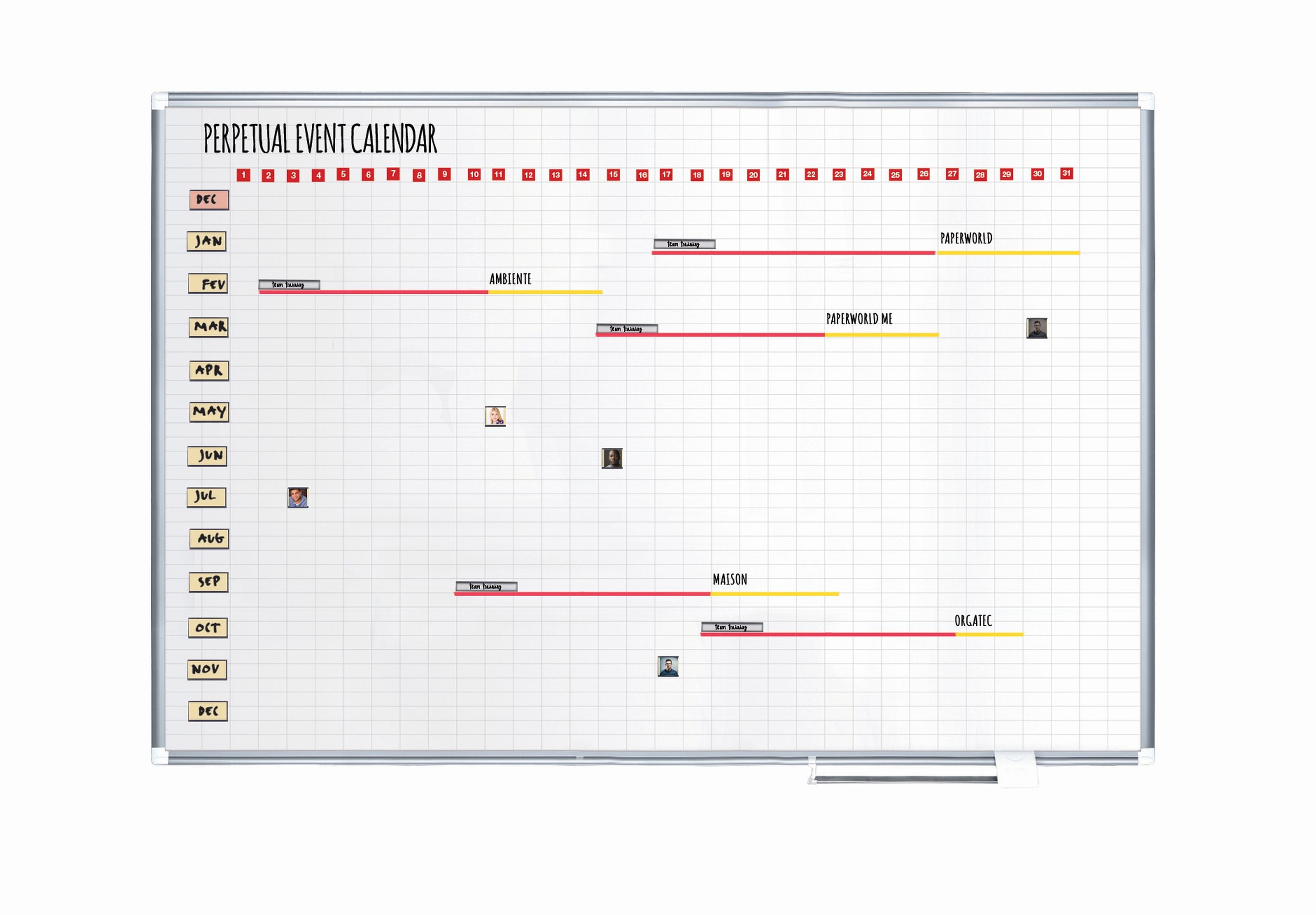 MasterVision Magnetic Porcelain Dry-Erase Planning Board, General Format Grid, Aluminum Frame, 48" x 72"