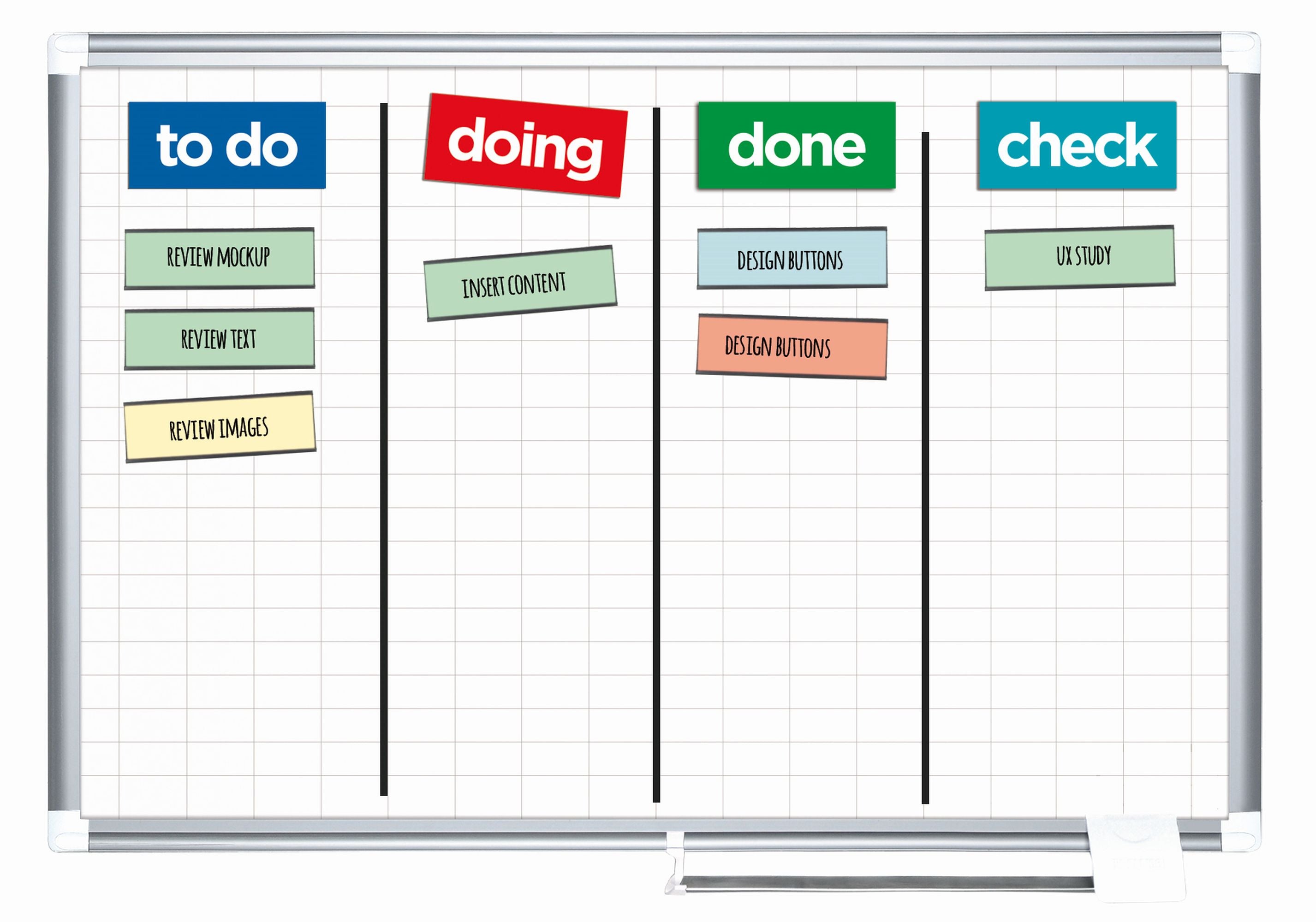 MasterVision Magnetic Porcelain Dry-Erase Planning Board with Accessory Kit, General Format Grid, Aluminum Frame, 24" x 36"