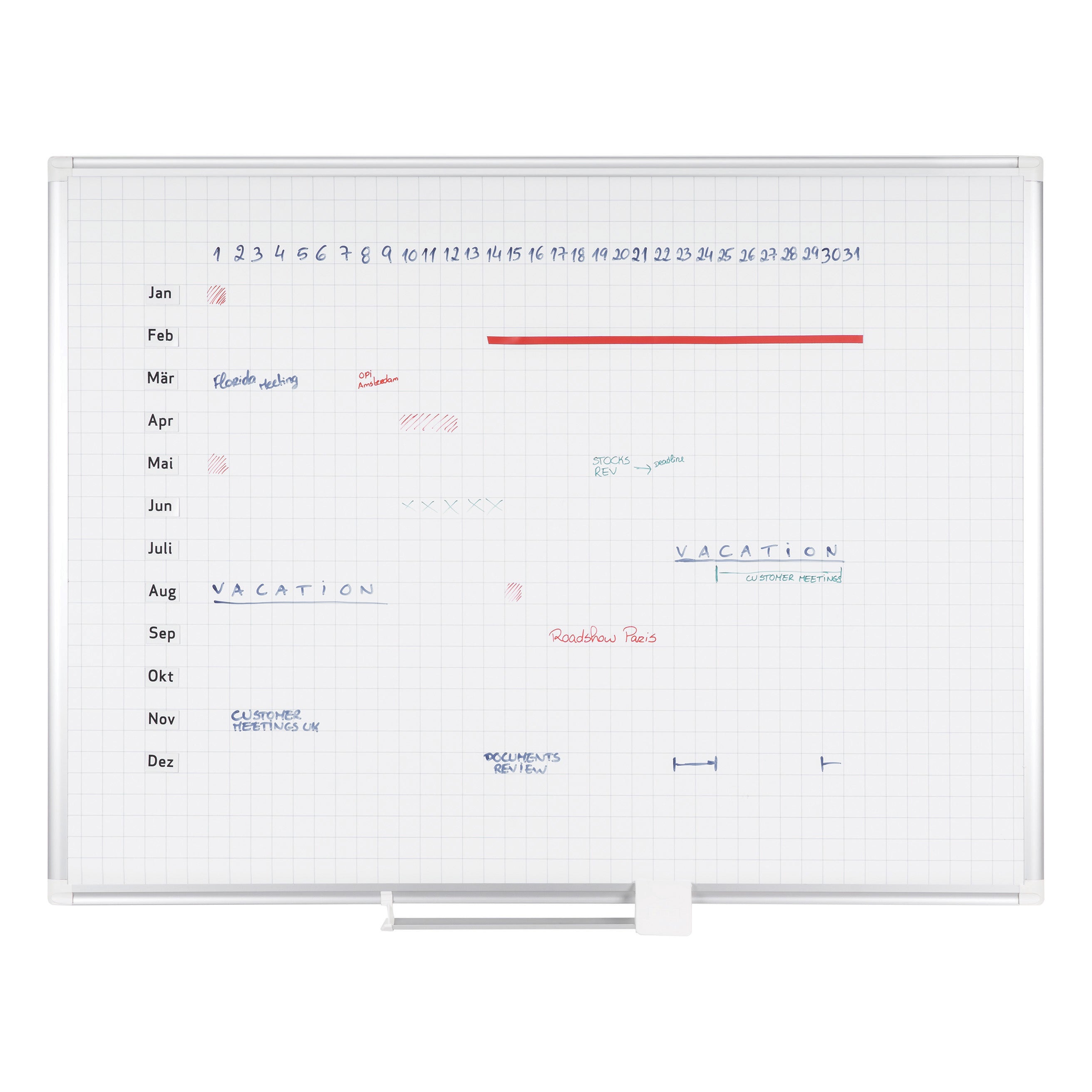 MasterVision Magnetic Porcelain Dry-Erase Planning Board, 2" x 2" Grid, Aluminum Frame, 36" x 48"