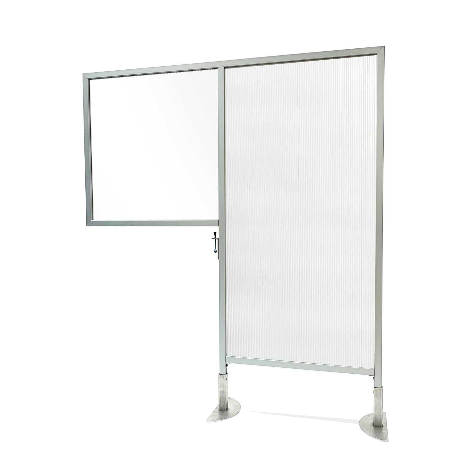 Ghent Desk to Floor Partition w/ Porcelain Whiteboard Desk Panel and Clear Fluted Polycarbonate Floor Panel, 57"H x 47"W_0