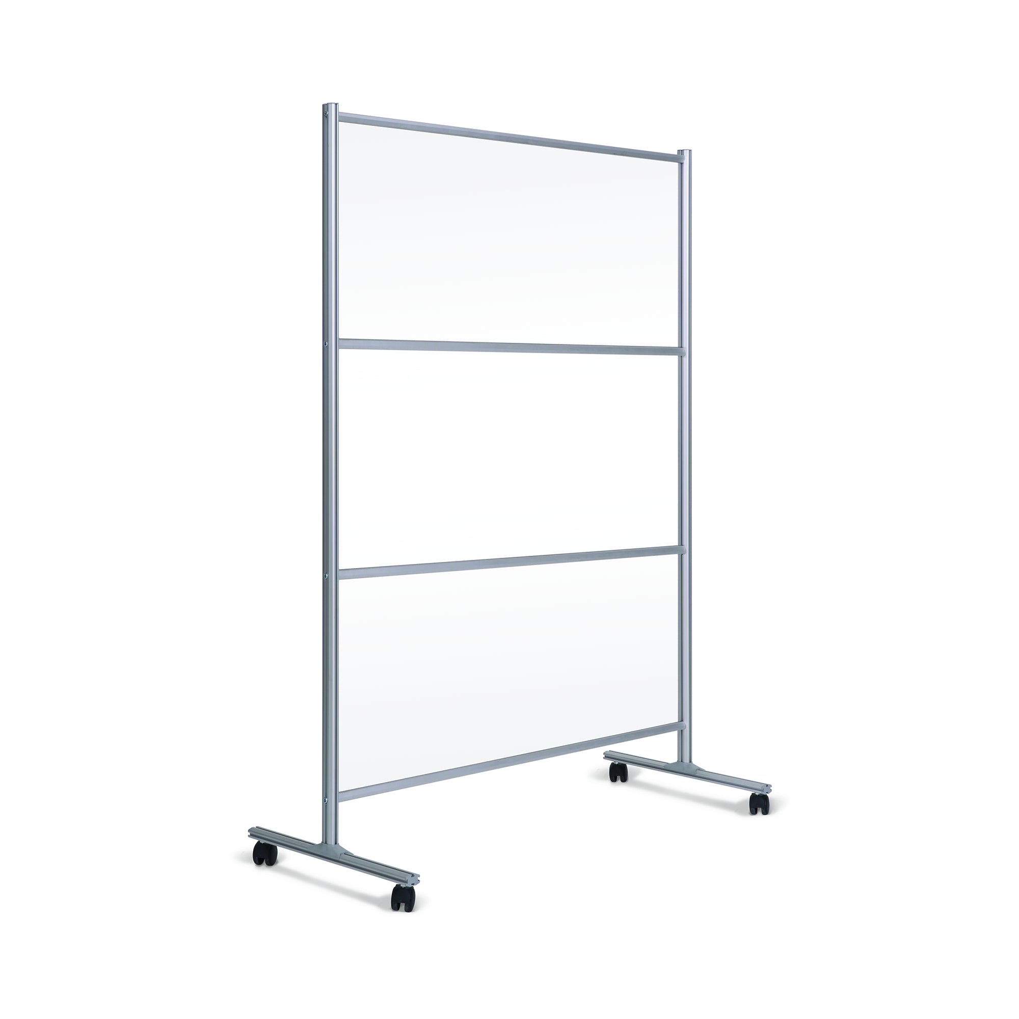 Self-Standing Mobile Glass Panel Divider, 48" x 70", Glass Board, Anodized Aluminum Frame