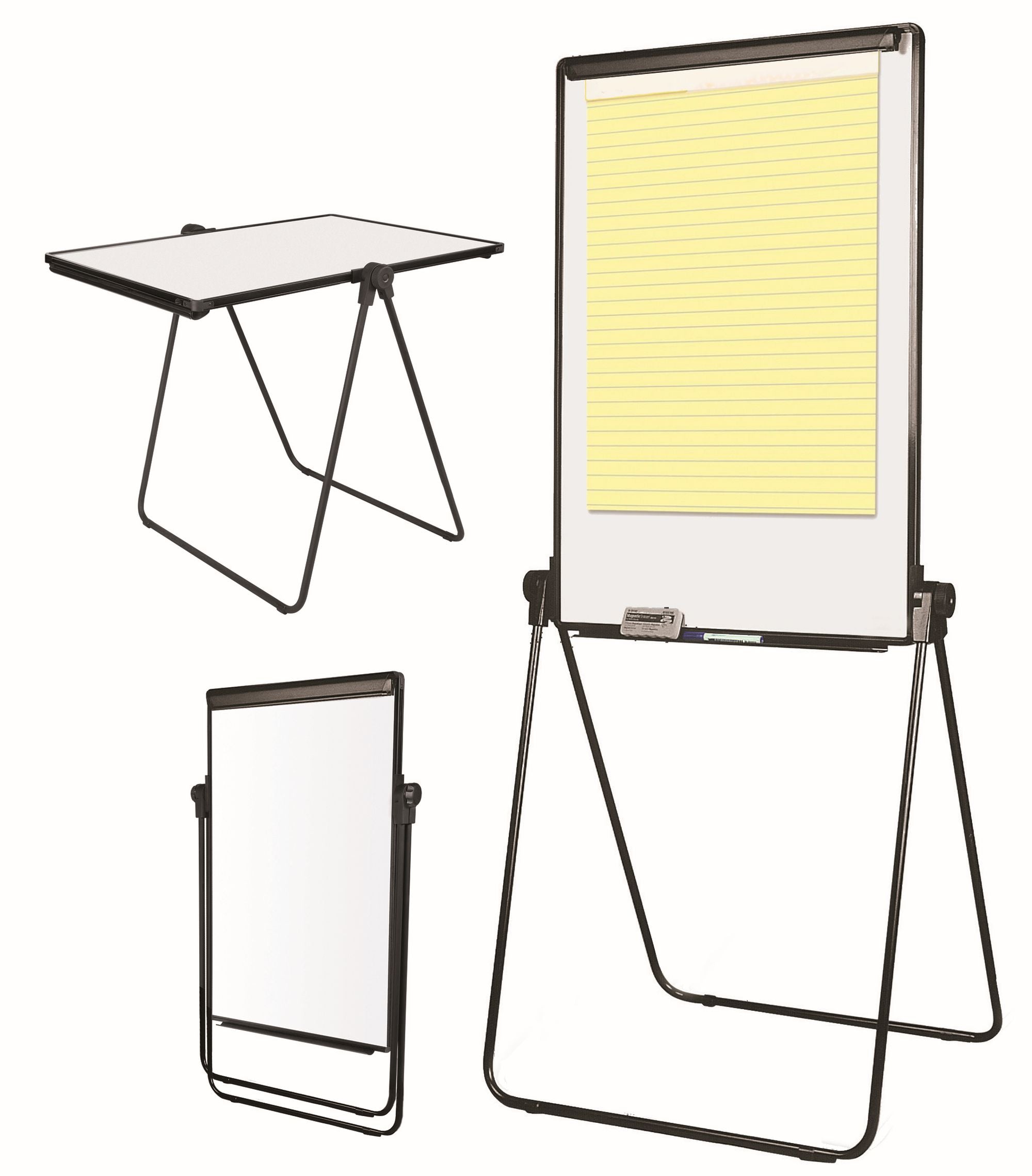 MasterVision Folds-to-a-Table Melamine Dry-Erase Footbar Easel, Black Aluminum Frame, 28.5" x 38"