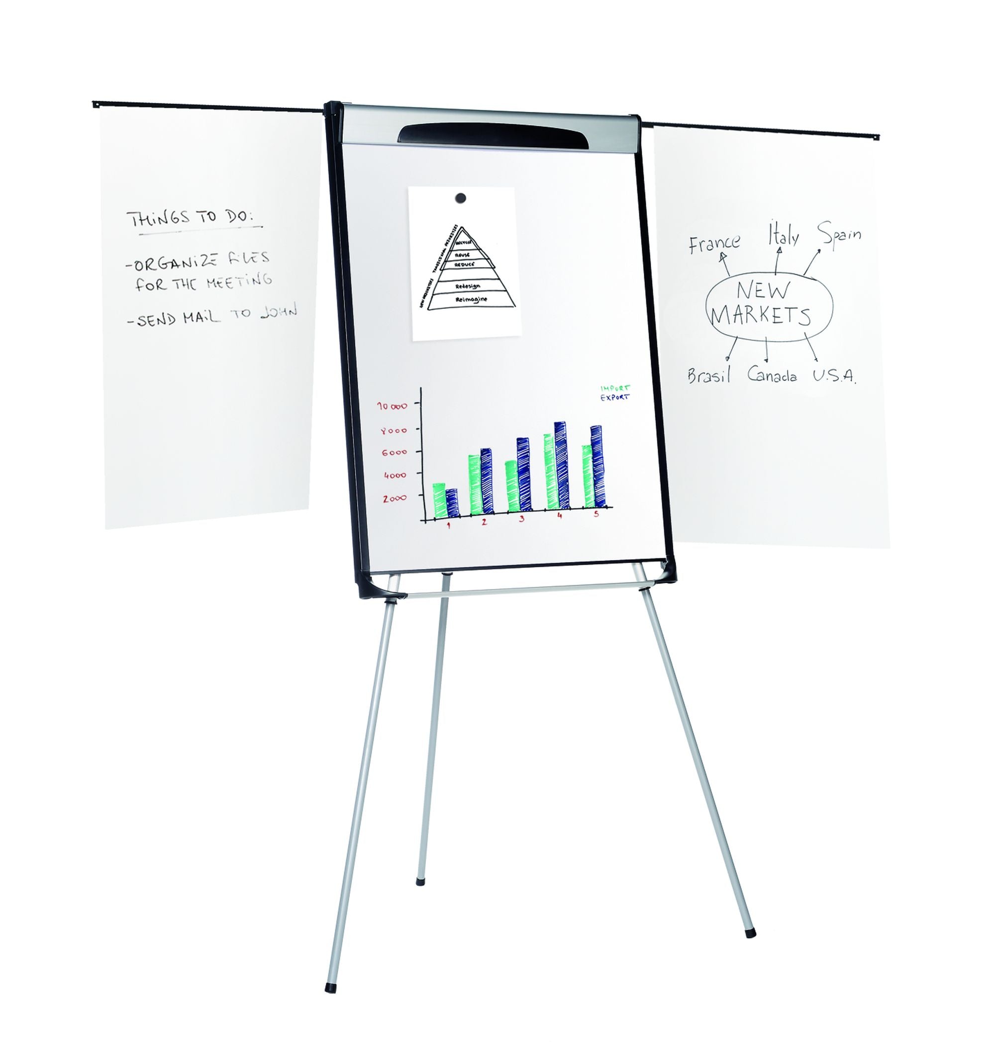 MasterVision Magnetic Steel Dry-Erase Tripod Presentation Easel, Black and Silver Aluminum Frame, 29.5" x 42"