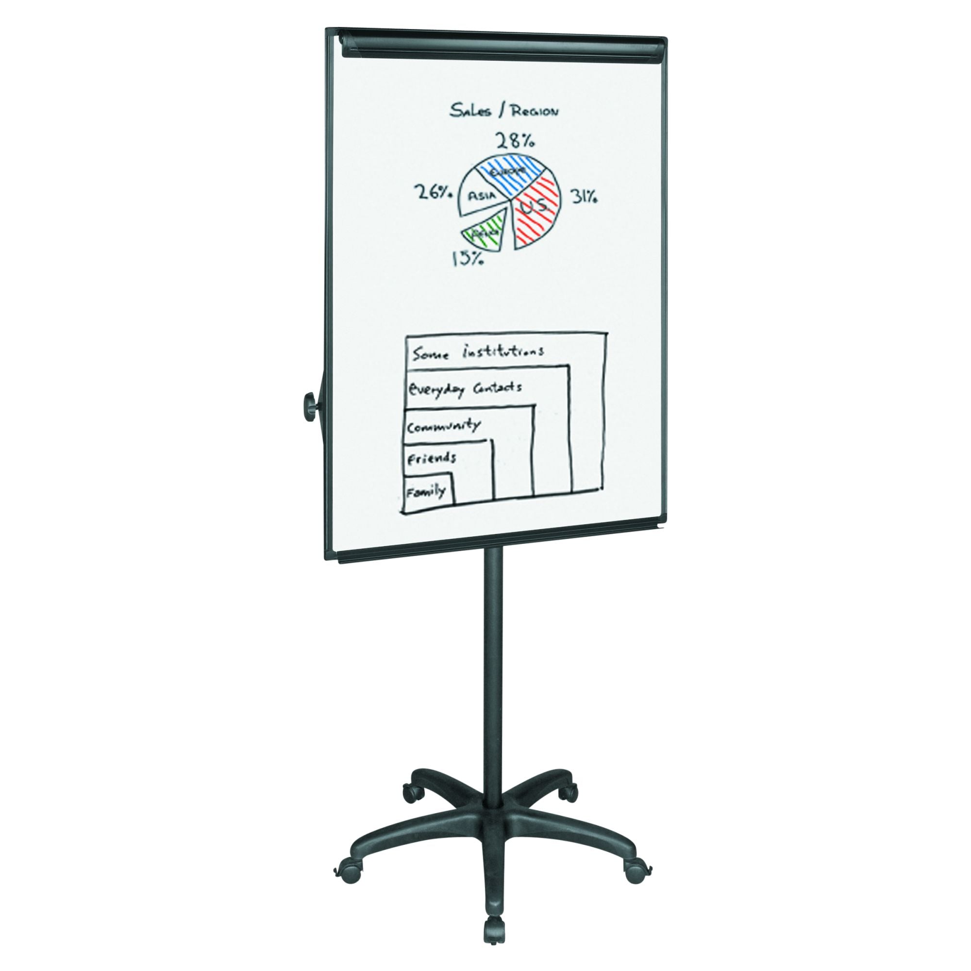 MasterVision Melamine Dry-Erase Mobile Presentation Easel, Black Aluminum Frame, 29.5" x 42"