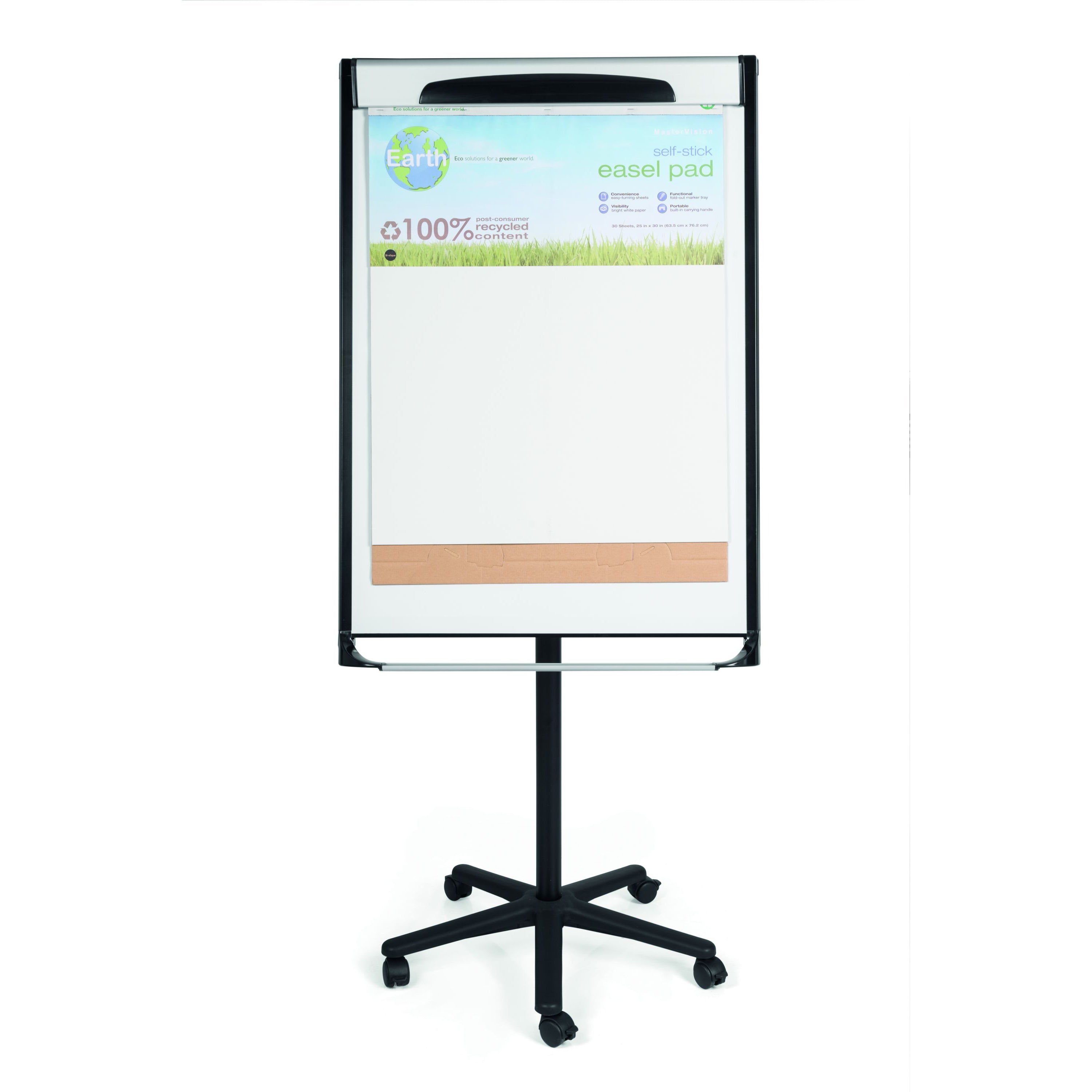 MasterVision Magnetic Porcelain Dry-Erase Mobile Presentation Easel, Black & Silver, 29.5" x 42"