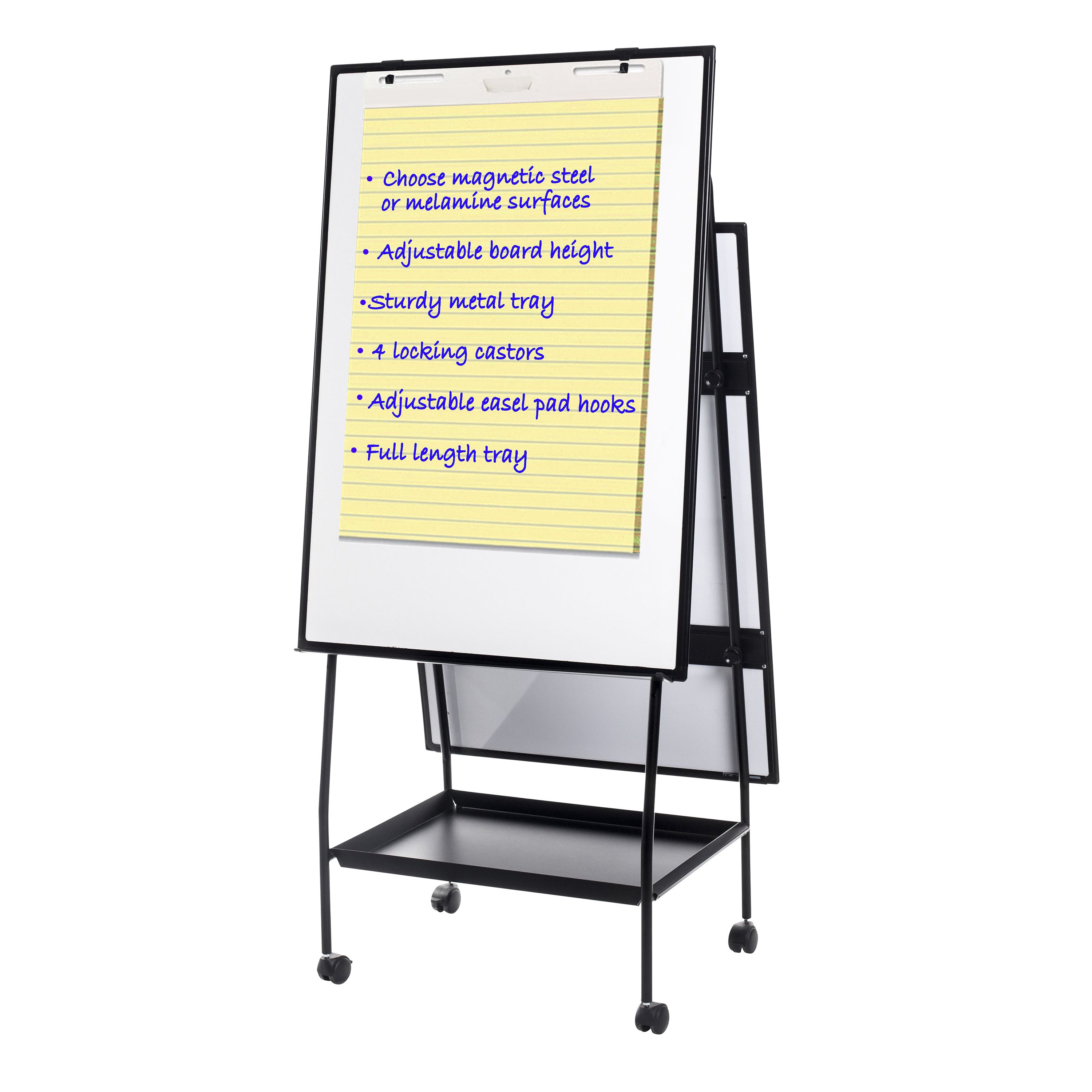 MasterVision Creation Station Magnetic Steel Dry-Erase Mobile Easel, Black Aluminum Frame, 29.5" x 42"