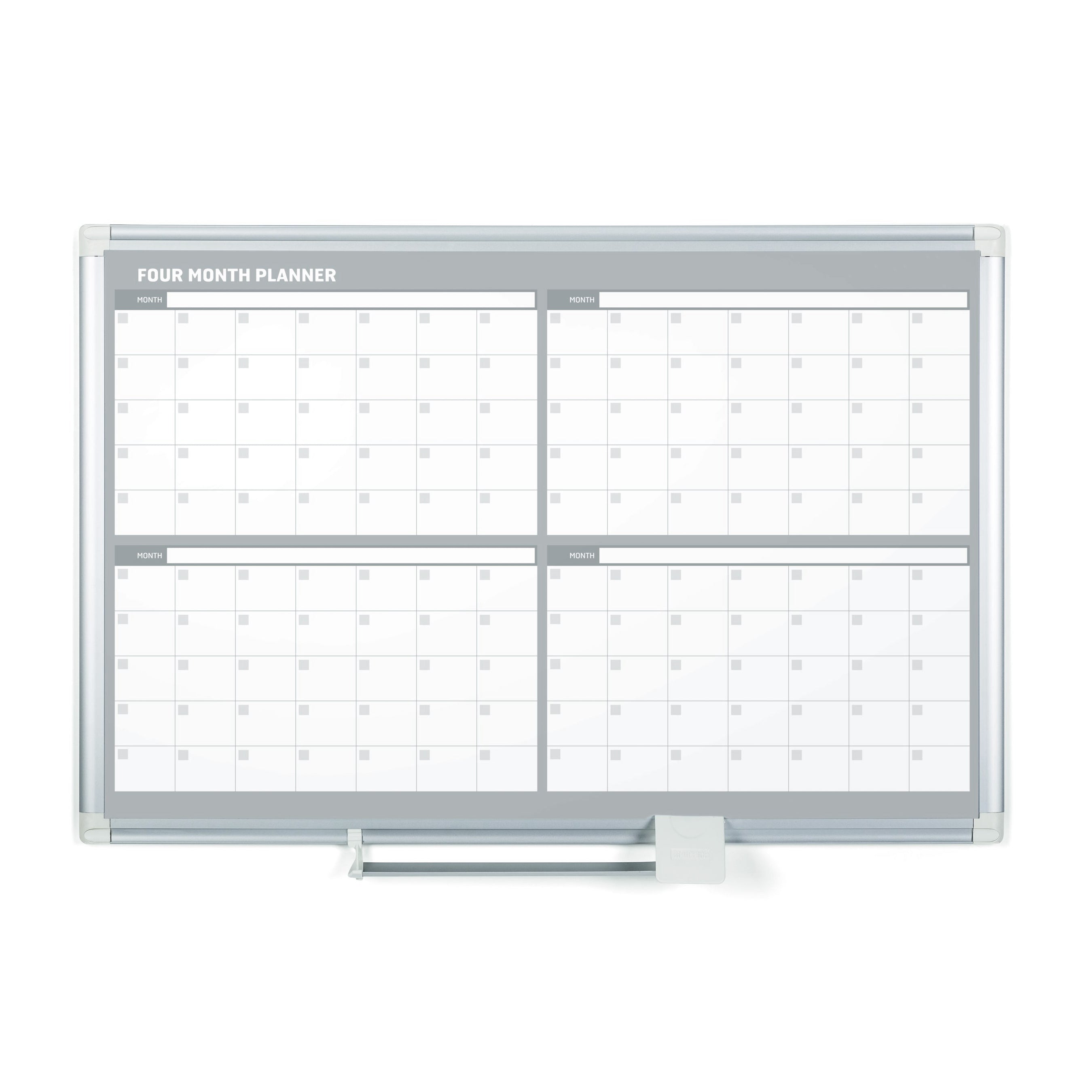 MasterVision Magnetic Steel Dry-Erase Four Month Planner, 36" x 48", Aluminum Frame