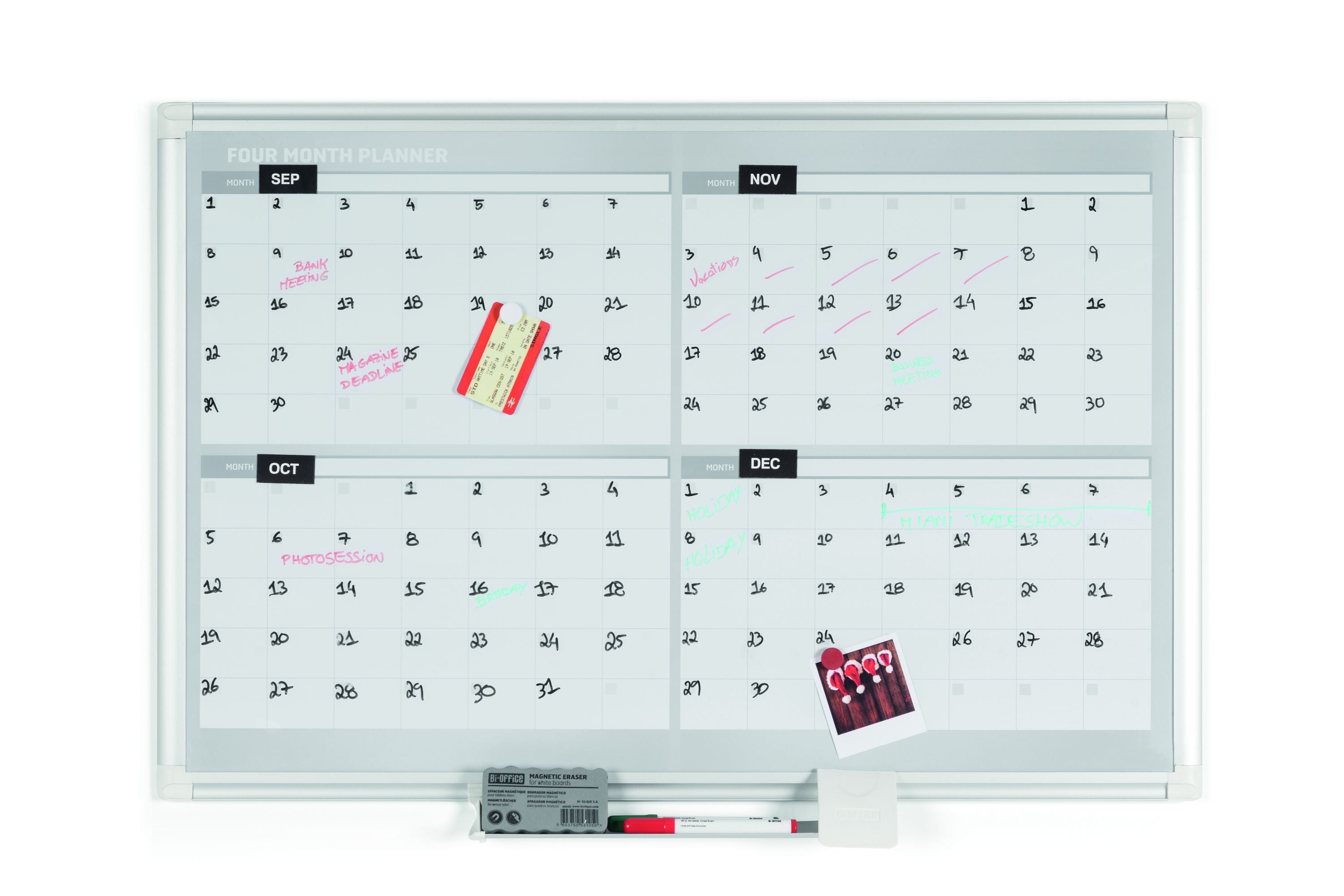 MasterVision Magnetic Steel Dry-Erase Four Month Planner, 36" x 48", Aluminum Frame