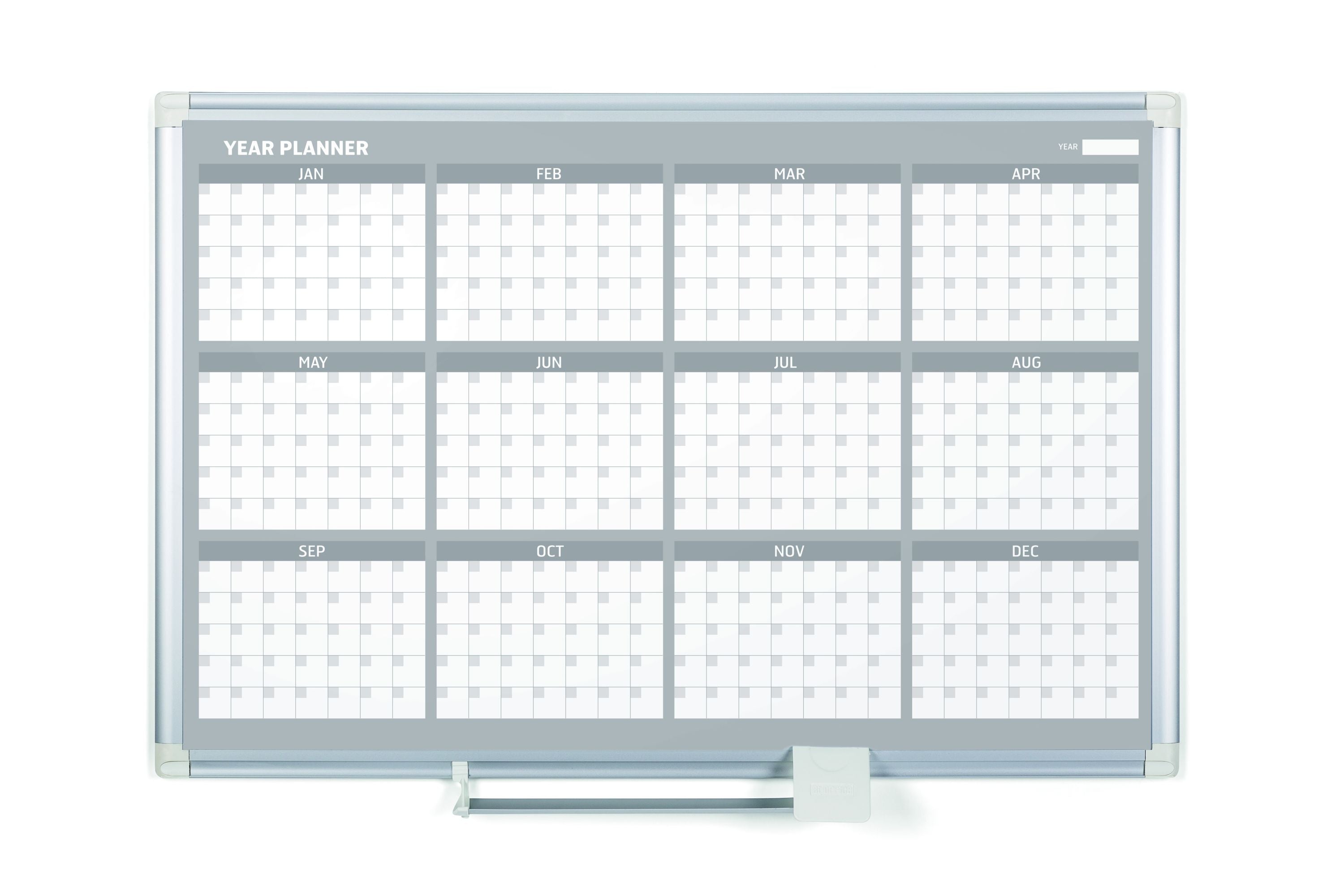 MasterVision Magnetic Steel Dry-Erase Twelve Month Planner, 24" x 36", Aluminum Frame