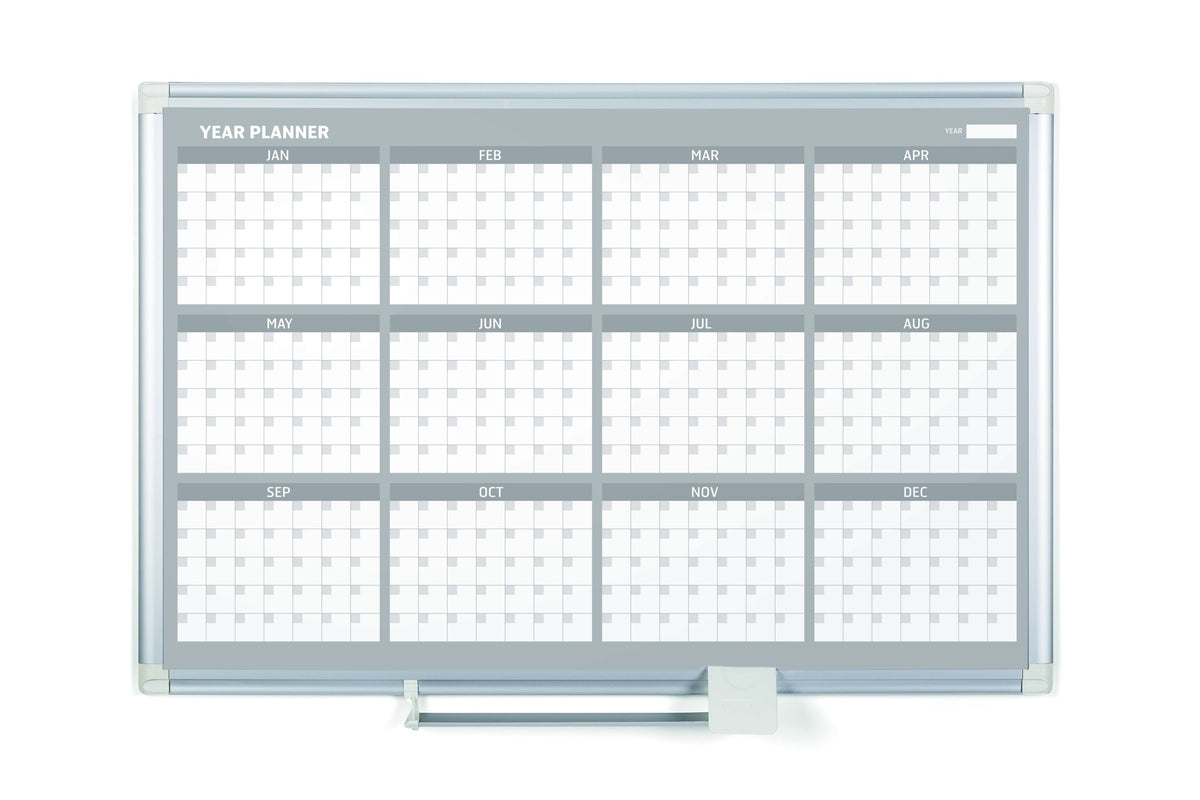 MasterVision Magnetic Steel Dry-Erase Twelve Month Planner, 24" x 36", Aluminum Frame