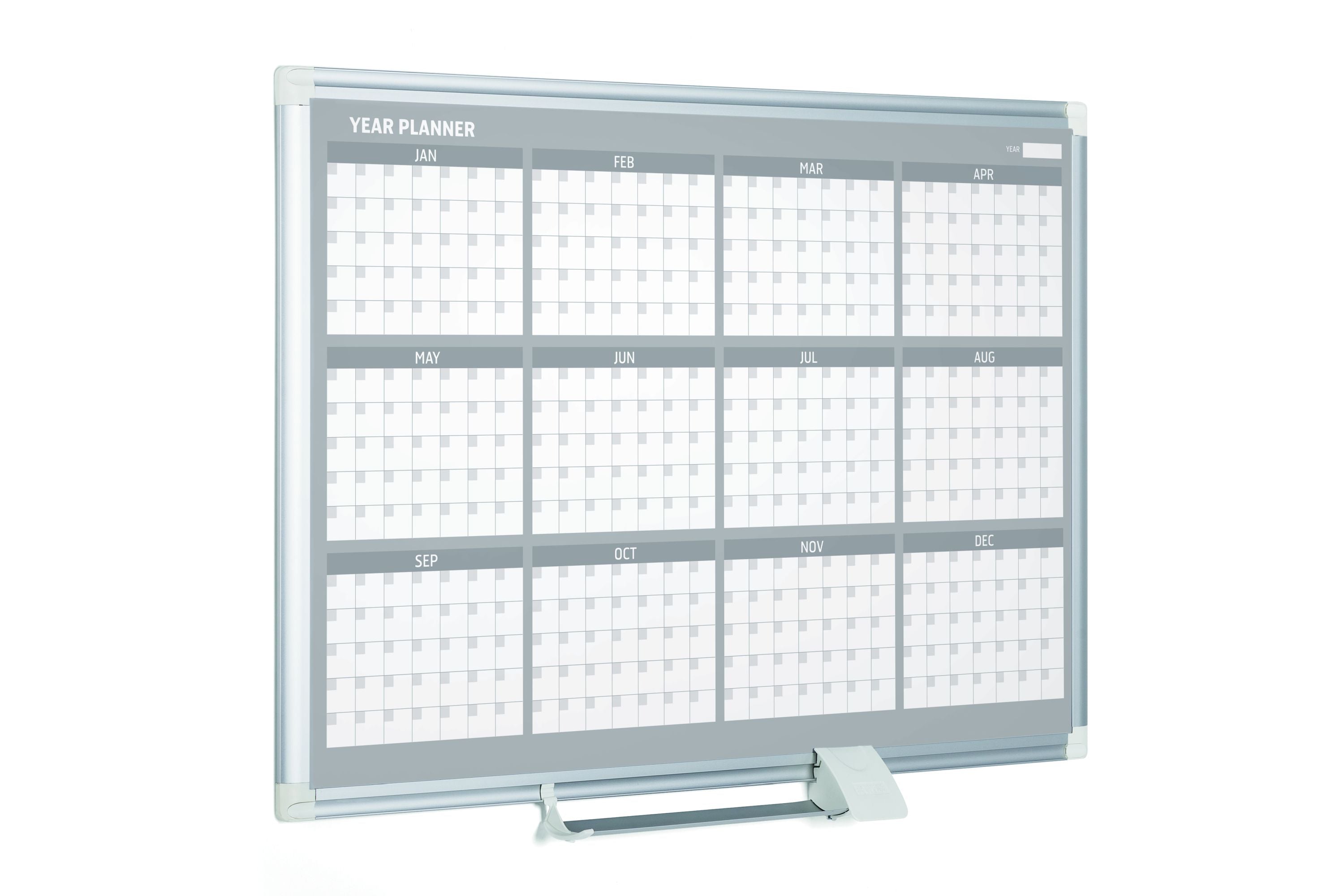 MasterVision Magnetic Steel Dry-Erase Twelve Month Planner, 24" x 36", Aluminum Frame