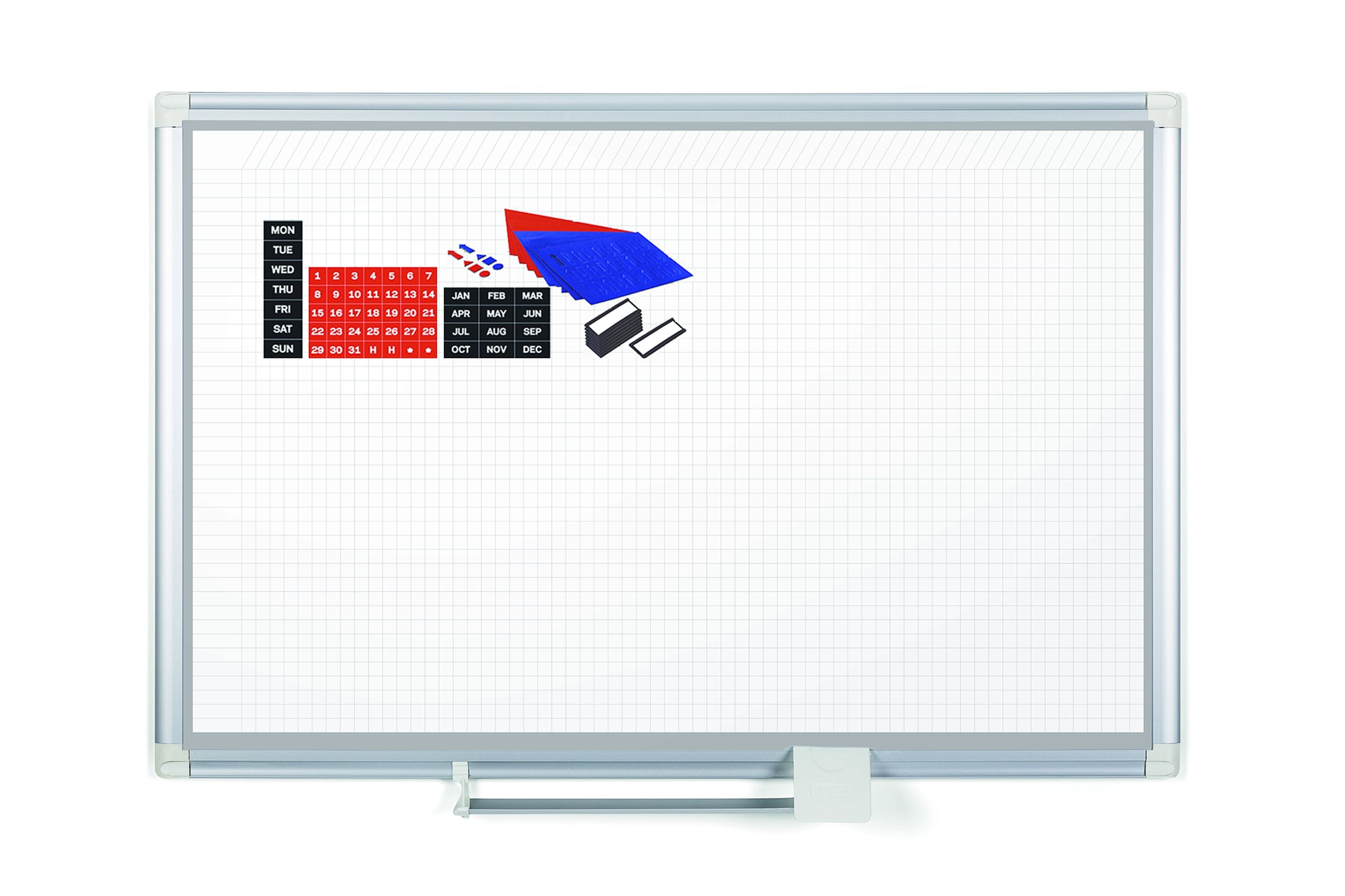 MasterVision Magnetic Steel Dry-Erase Planning Board with Accessory Kit, General Format Grid, Aluminum Frame, 24" x 36"