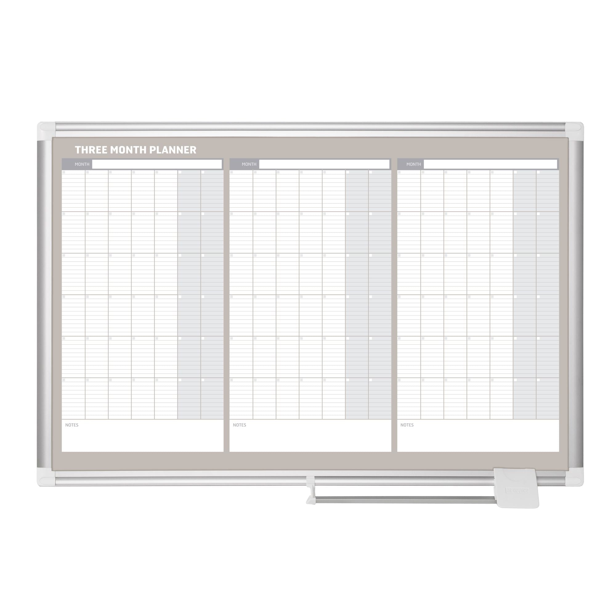 MasterVision Magnetic Steel Dry-Erase Three Month Planner, 24" x 36", Aluminum Frame