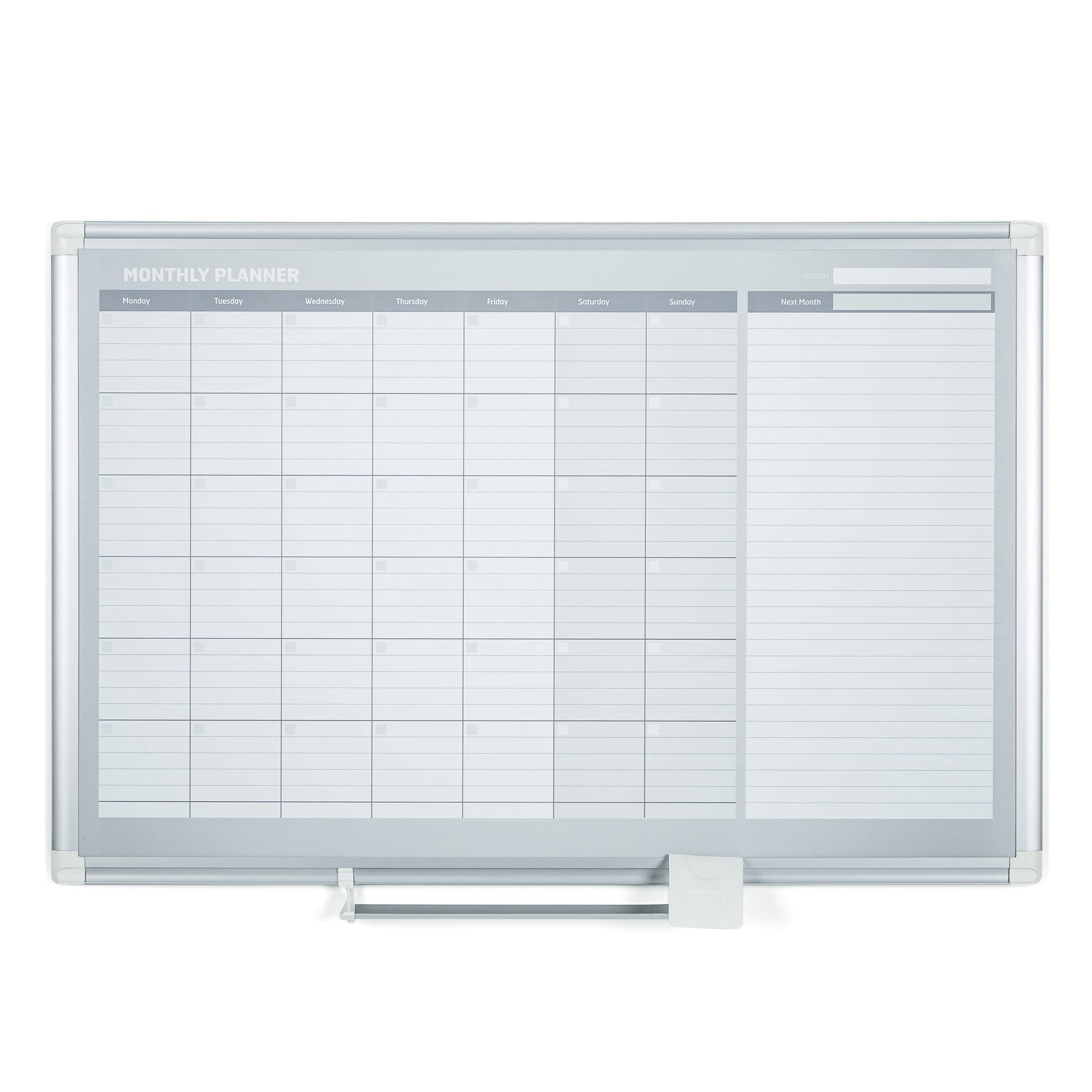 MasterVision Magnetic Steel Dry-Erase Monthly Planner, 24" x 36", Aluminum Frame