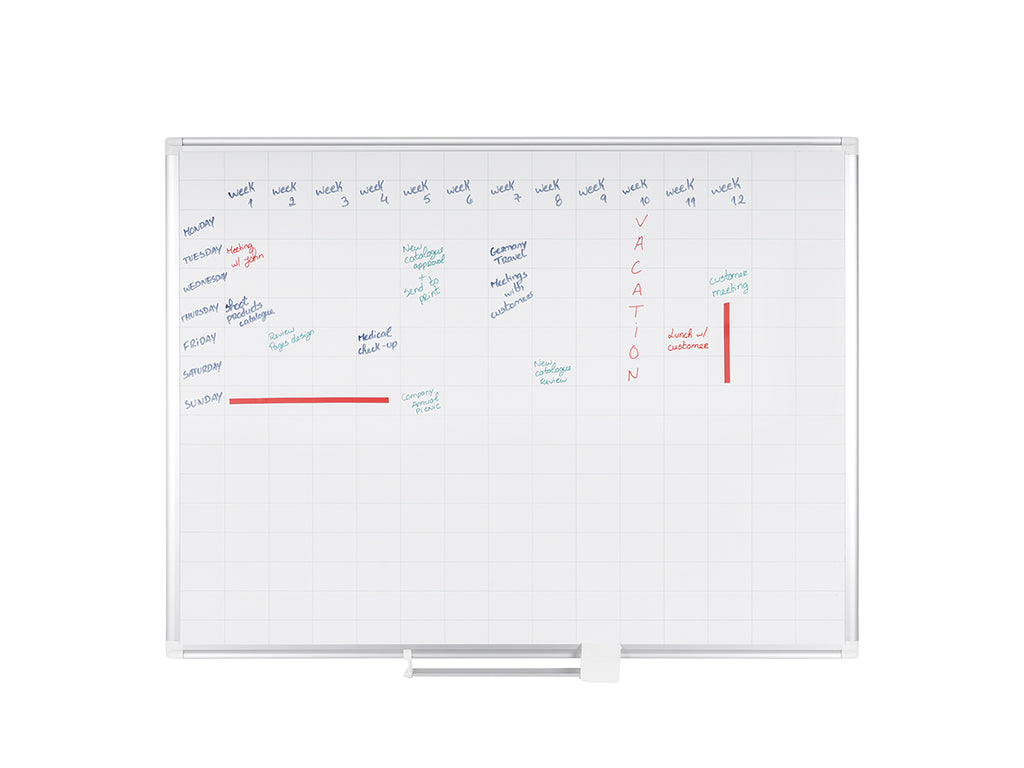 MasterVision Magnetic Steel Dry-Erase Planning Board, 2" x 3" Grid, Aluminum Frame, 48" x 72"