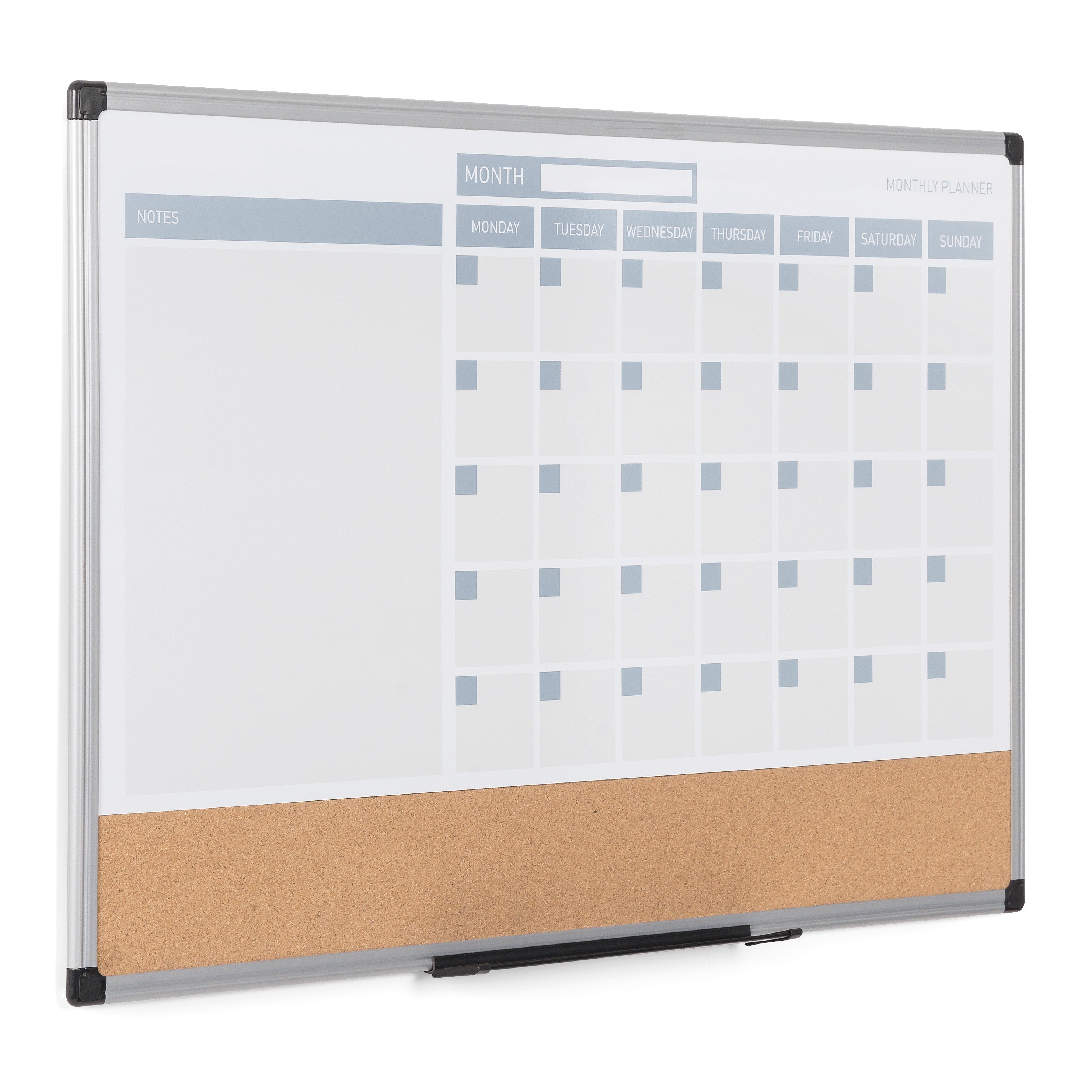 MasterVision 3-in-1 Dry-Erase Calendar Planner Board, 24" x 36", Silver Frame, Bulletin Board, Whiteboard and Planning Board