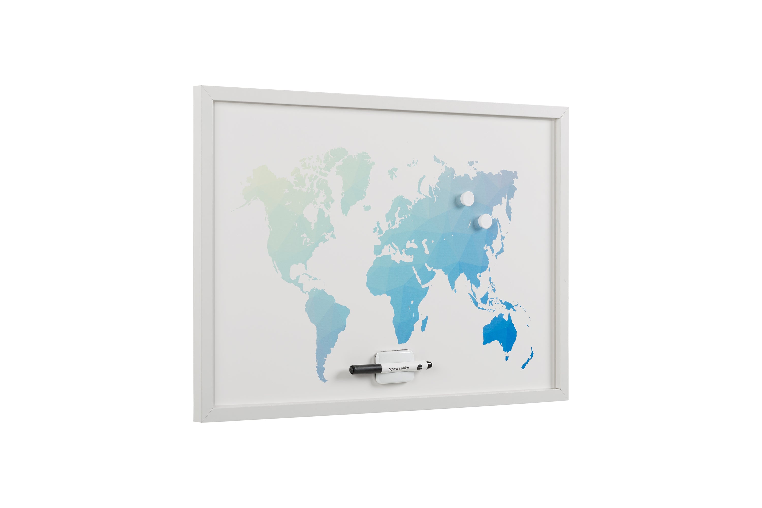 MasterVision World Map Magnetic Dry-Erase Board, White MDF Frame, 24" x 36"