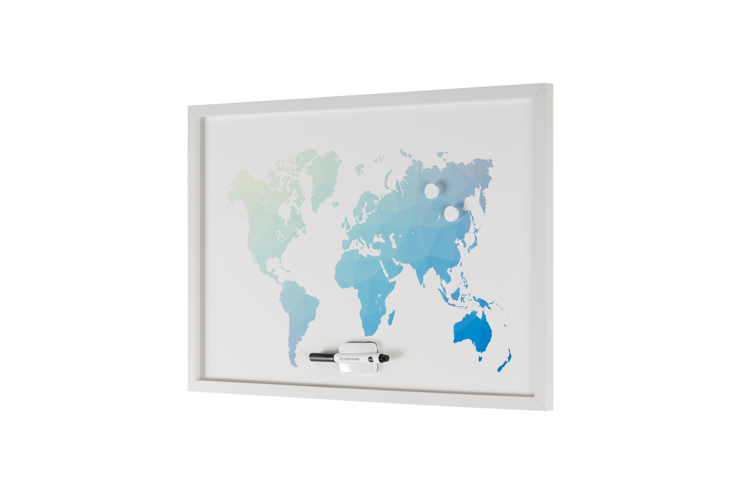 MasterVision World Map Magnetic Dry-Erase Board, White MDF Frame, 24" x 36"