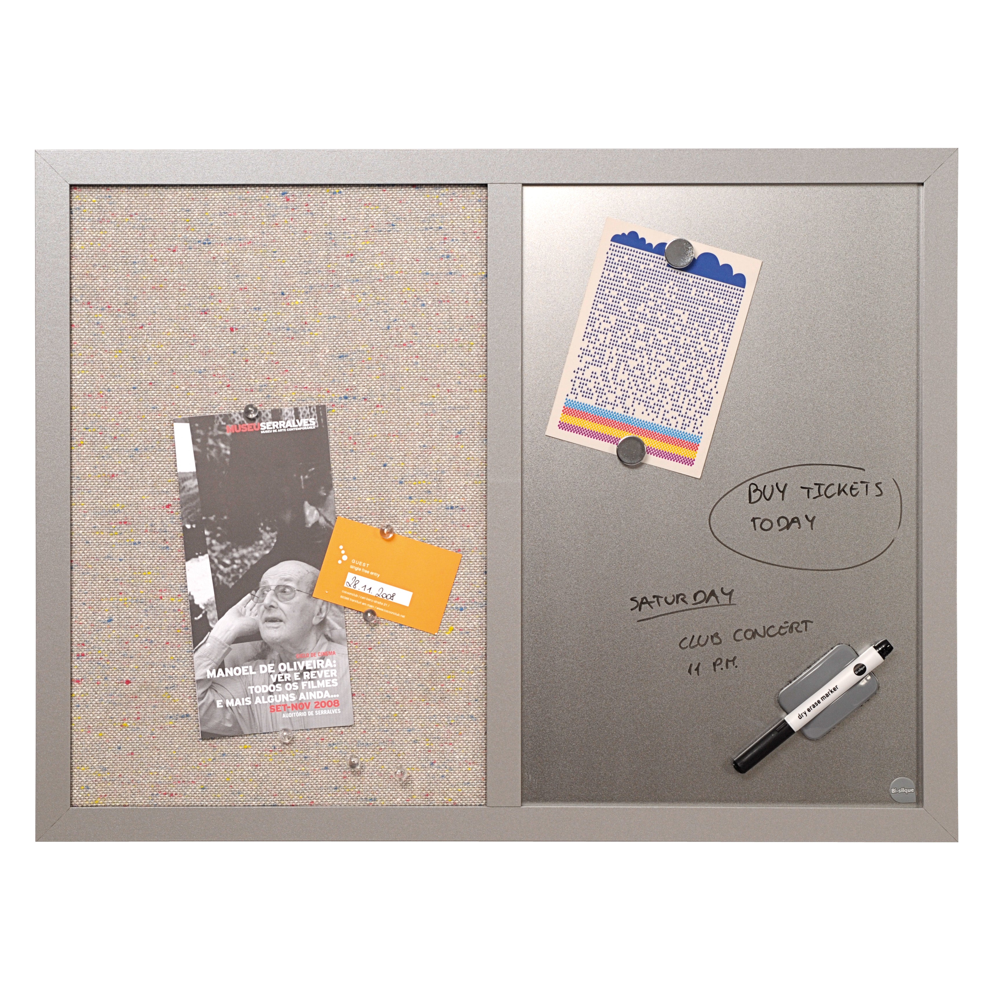 MasterVision Combo Silver Dry-Erase & Gray Fabric Bulletin Board, 18" x 24", Black Frame