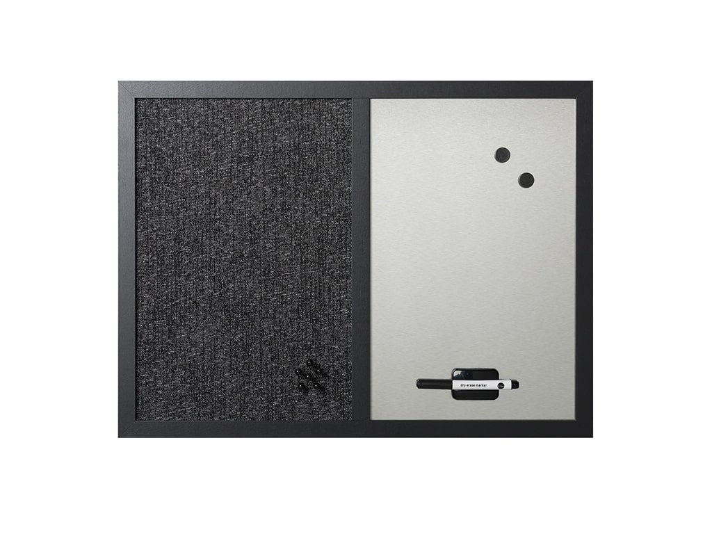 MasterVision Combo Silver Dry-Erase & Black Fabric Bulletin Board, 18" x 24", Black Frame