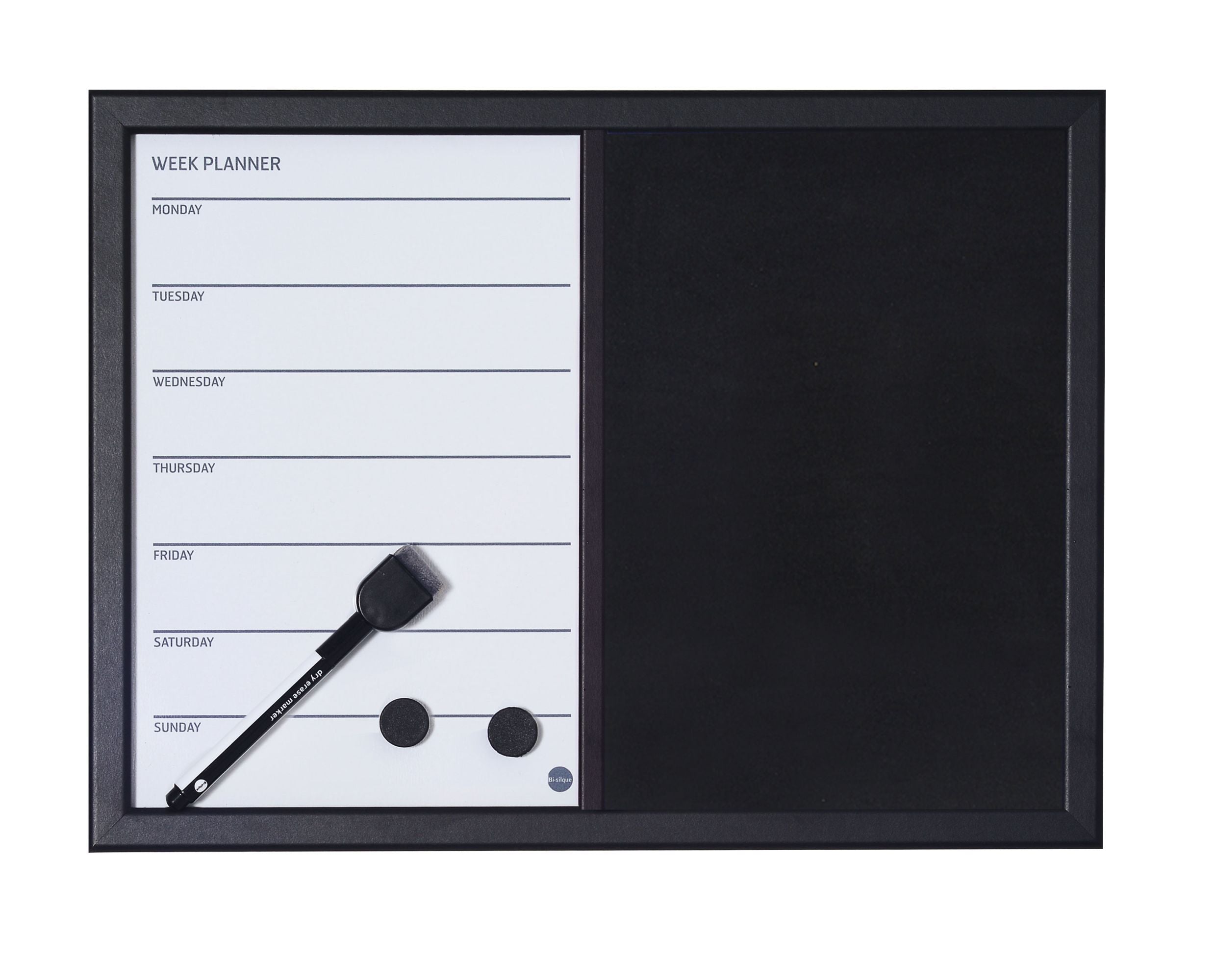 MasterVision Magnetic Combo Week Planner, Dry-Erase & Black Felt Board, 18" x 24" Black Frame