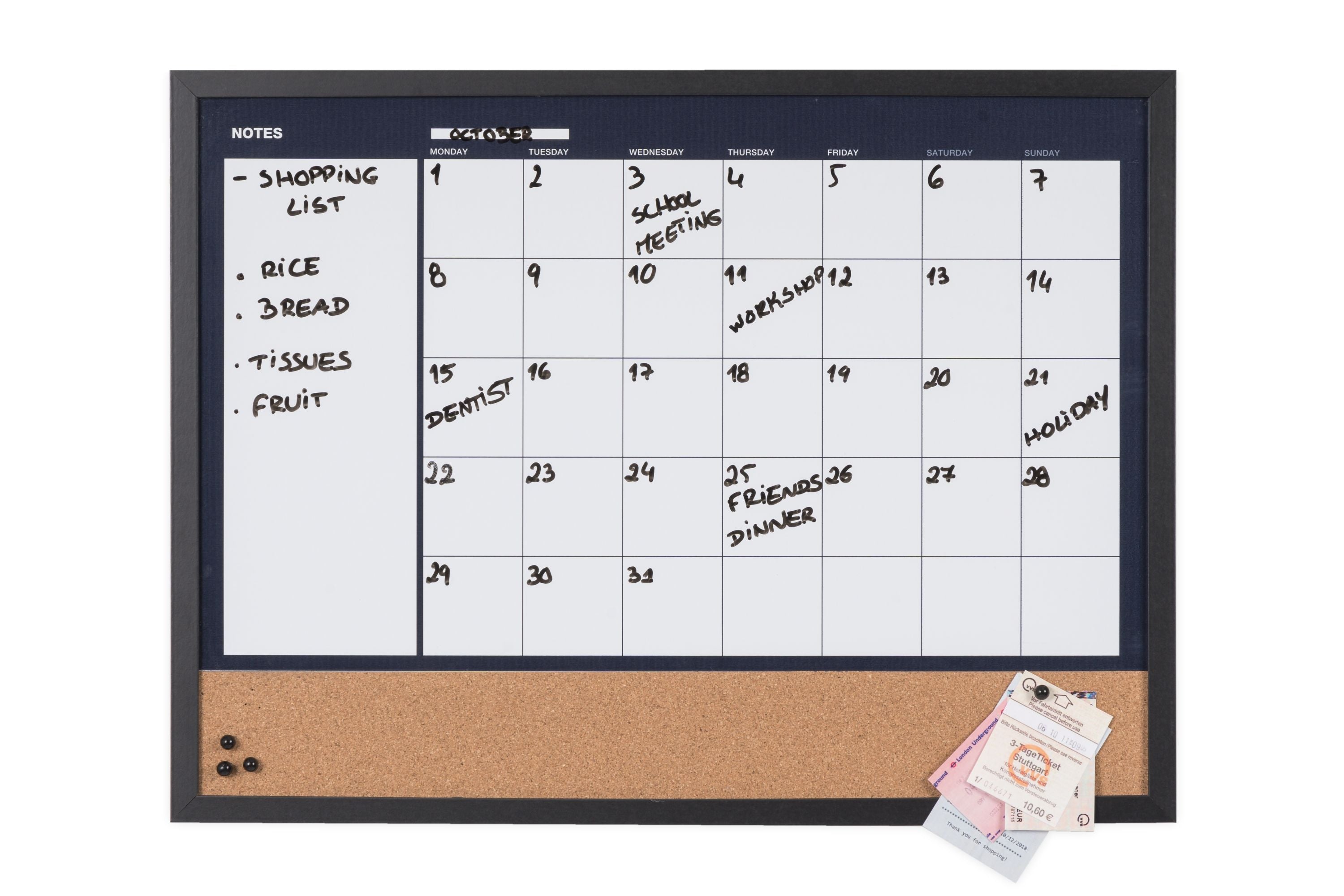 MasterVision 3-in-1 Dry-Erase Calendar Planner Board, 18" x 24", Black Frame