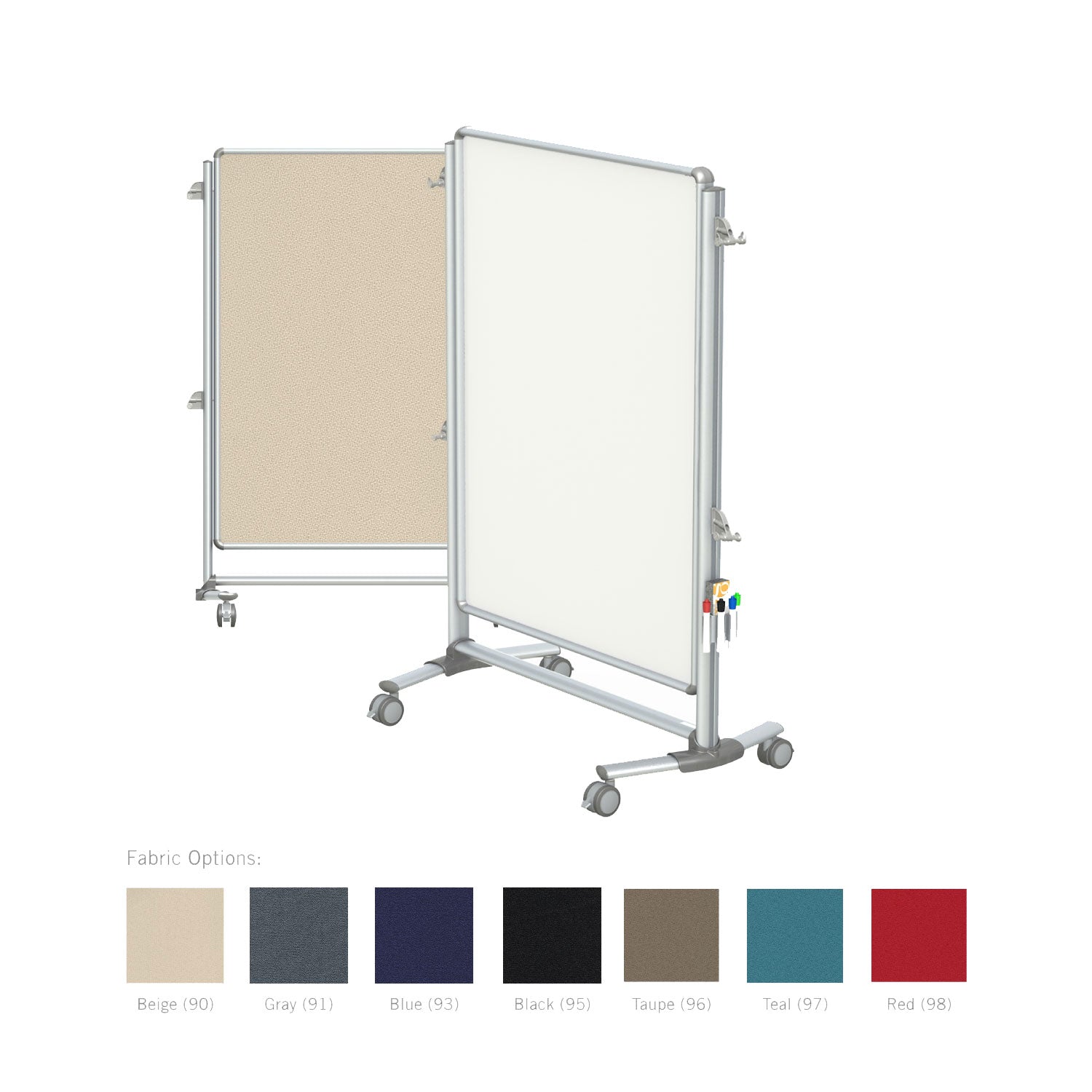 Ghent Nexus Jr. Partition, Mobile 2-Sided Porcelain Whiteboard/ Fabric Bulletin Board, Magnetic 46"H x 34"W, Beige_0