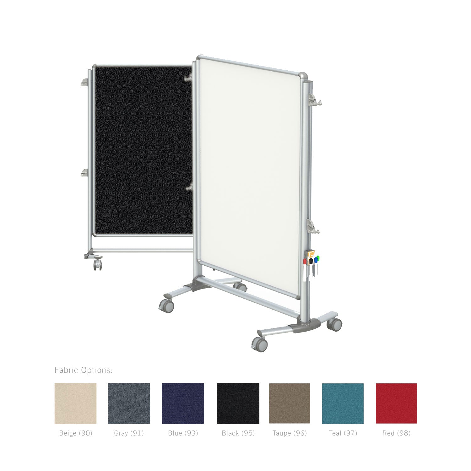 Ghent Nexus Jr. Partition, Mobile 2-Sided Porcelain Whiteboard/ Fabric Bulletin Board, Magnetic 46"H x 34"W, Black_0