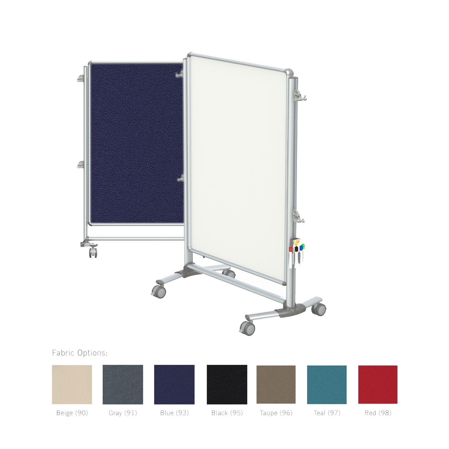 Ghent Nexus Jr. Partition, Mobile 2-Sided Porcelain Whiteboard/ Fabric Bulletin Board, Magnetic 46"H x 34"W, Blue_0