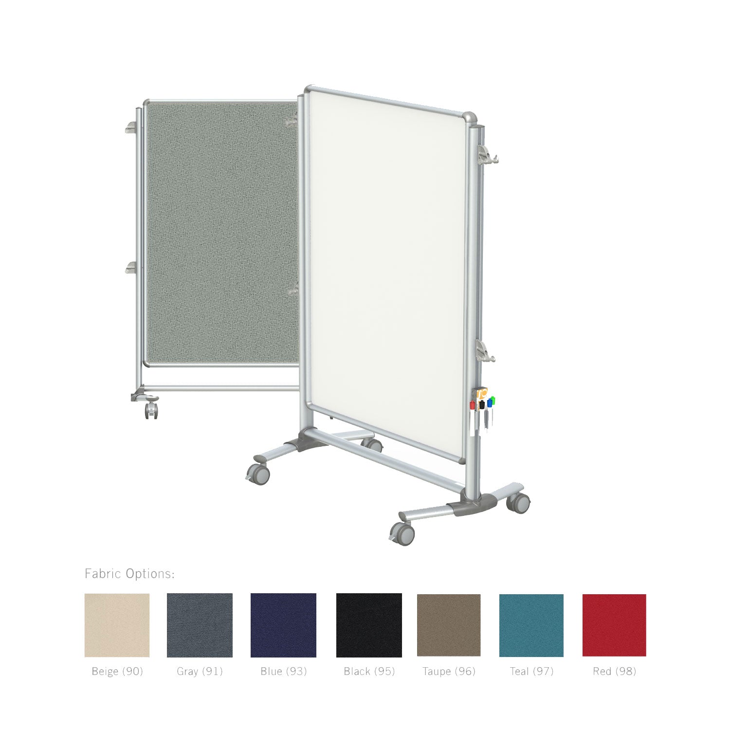 Ghent Nexus Jr. Partition, Mobile 2-Sided Porcelain Whiteboard/ Fabric Bulletin Board, Magnetic 46"H x 34"W, Gray_0