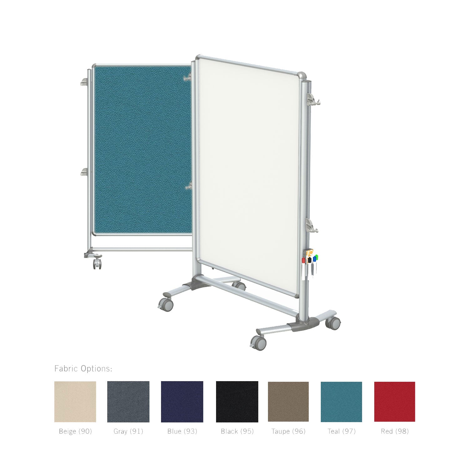 Ghent Nexus Jr. Partition, Mobile 2-Sided Porcelain Whiteboard/ Fabric Bulletin Board, Magnetic 46"H x 34"W, Teal_2