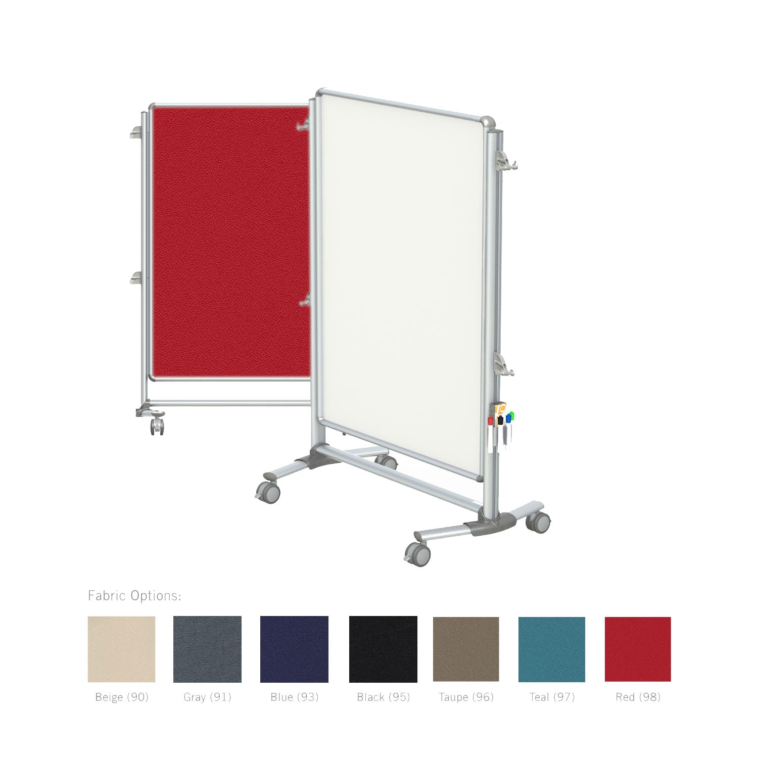 Ghent Nexus Jr. Partition, Mobile 2-Sided Porcelain Whiteboard/ Fabric Bulletin Board, Magnetic 46"H x 34"W, Red_2