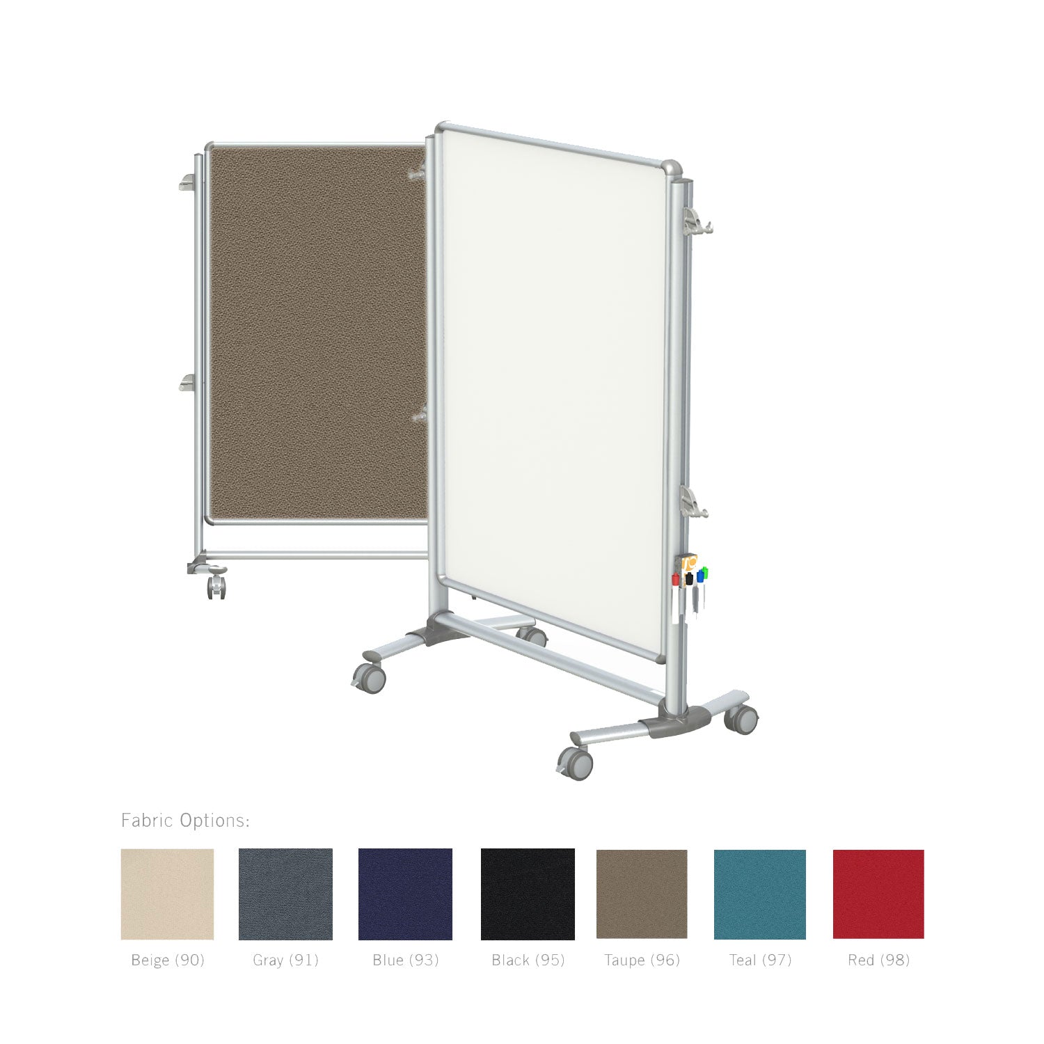 Ghent Nexus Jr. Partition, Mobile 2-Sided Porcelain Whiteboard/ Fabric Bulletin Board, Magnetic 46"H x 34"W, Taupe_2