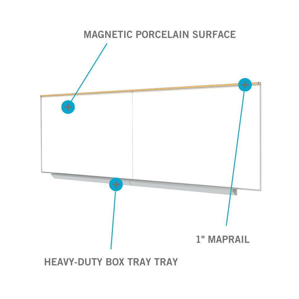 Ghent Porcelain Whiteboard, Magnetic w/ Aluminum Box Tray and 1 Maprail, 4'H x 16'W, 2 pieces w/ joiner_0