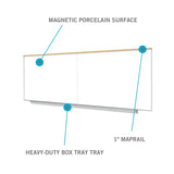 Ghent Porcelain Whiteboard, Magnetic w/ Aluminum Box Tray and 1 Maprail, 4'H x 16'W, 2 pieces w/ joiner_0