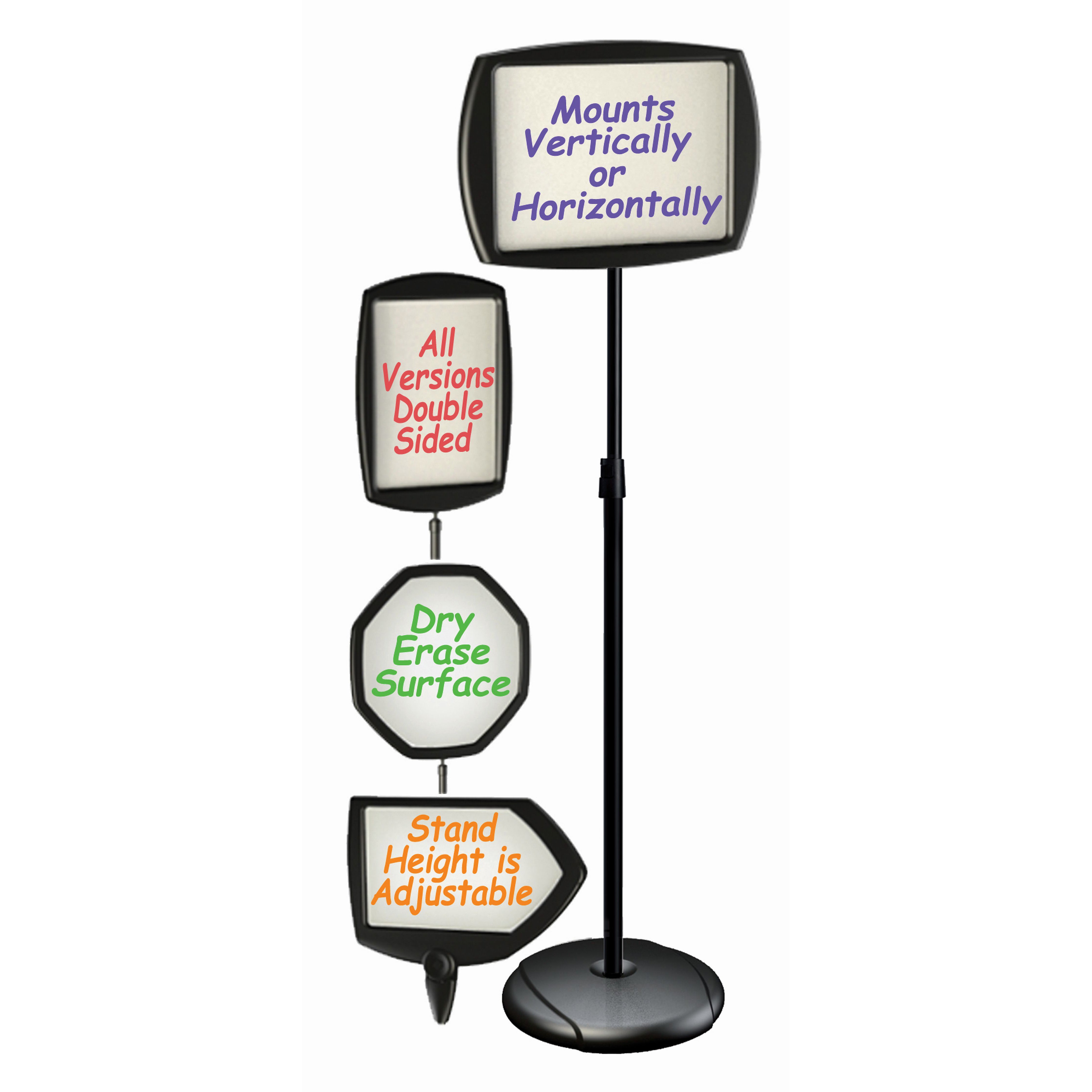 MasterVision Rectangular Dry-Erase Sign Stand with Inserts, 15"  x 10.6", Black