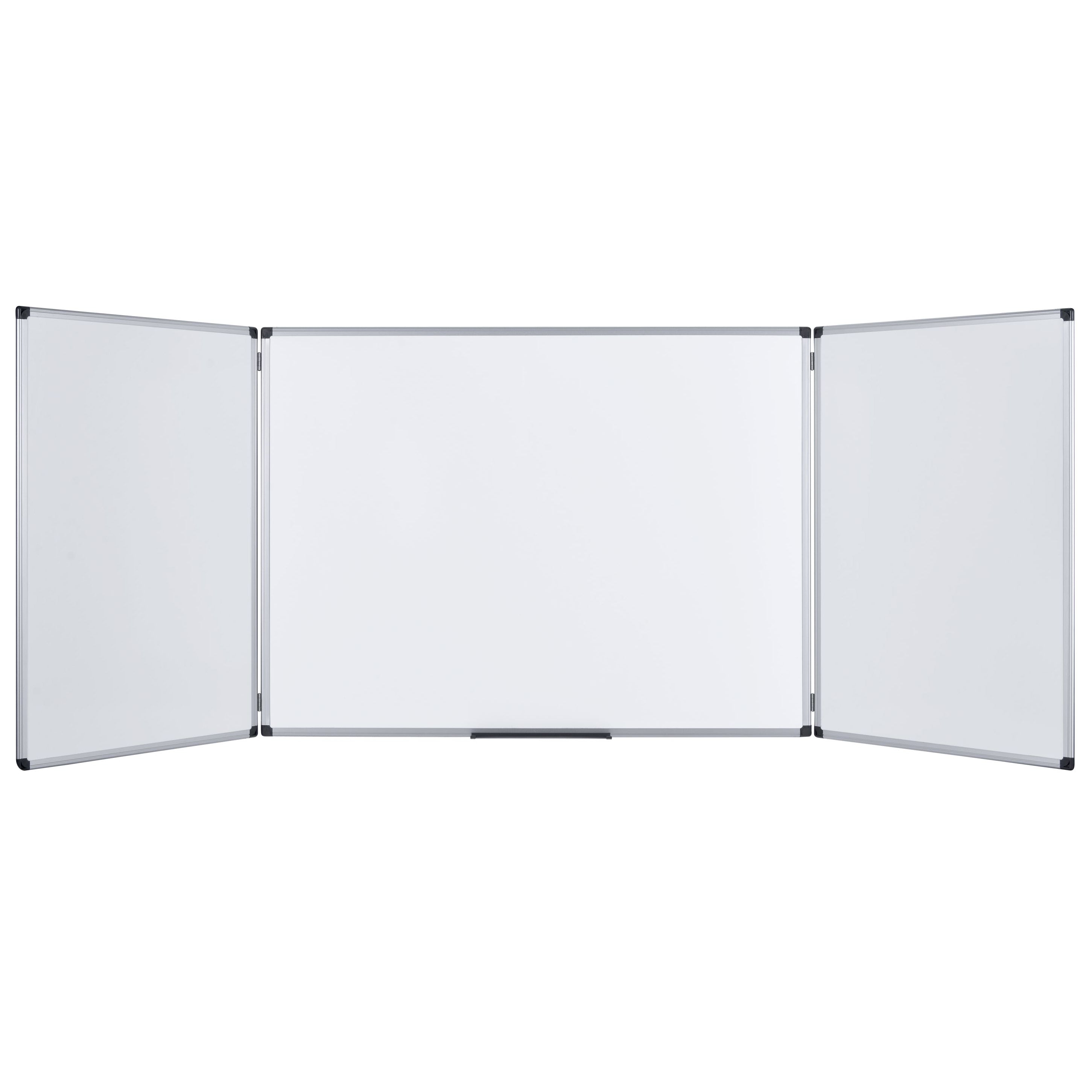 MasterVision Industrial Trio Dry-Erase Board, Cork Outside/Magnetic Dry-Erase Surface inside, 36" x 48" when Closed, Aluminum Frame