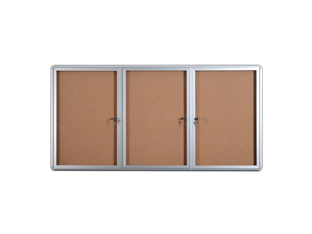 MasterVision Cork Bulletin Enclosed Cabinet, 36x72", Three Swing Doors, Aluminum Frame