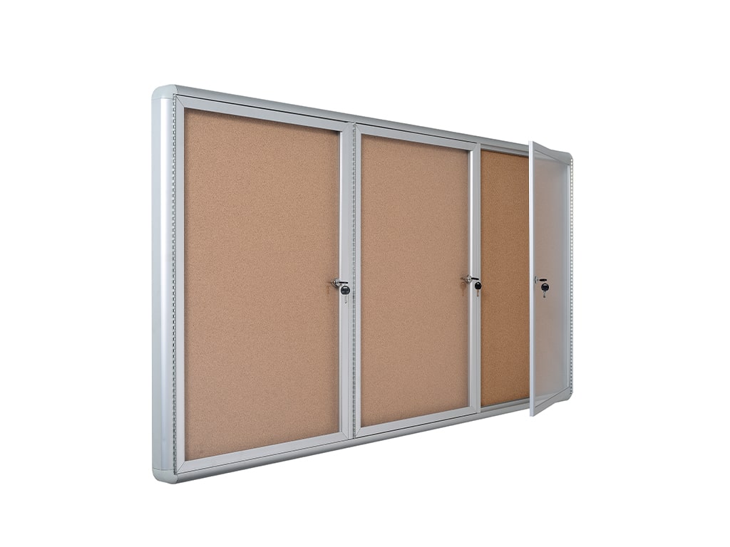 MasterVision Cork Bulletin Enclosed Cabinet, 36x72", Three Swing Doors, Aluminum Frame