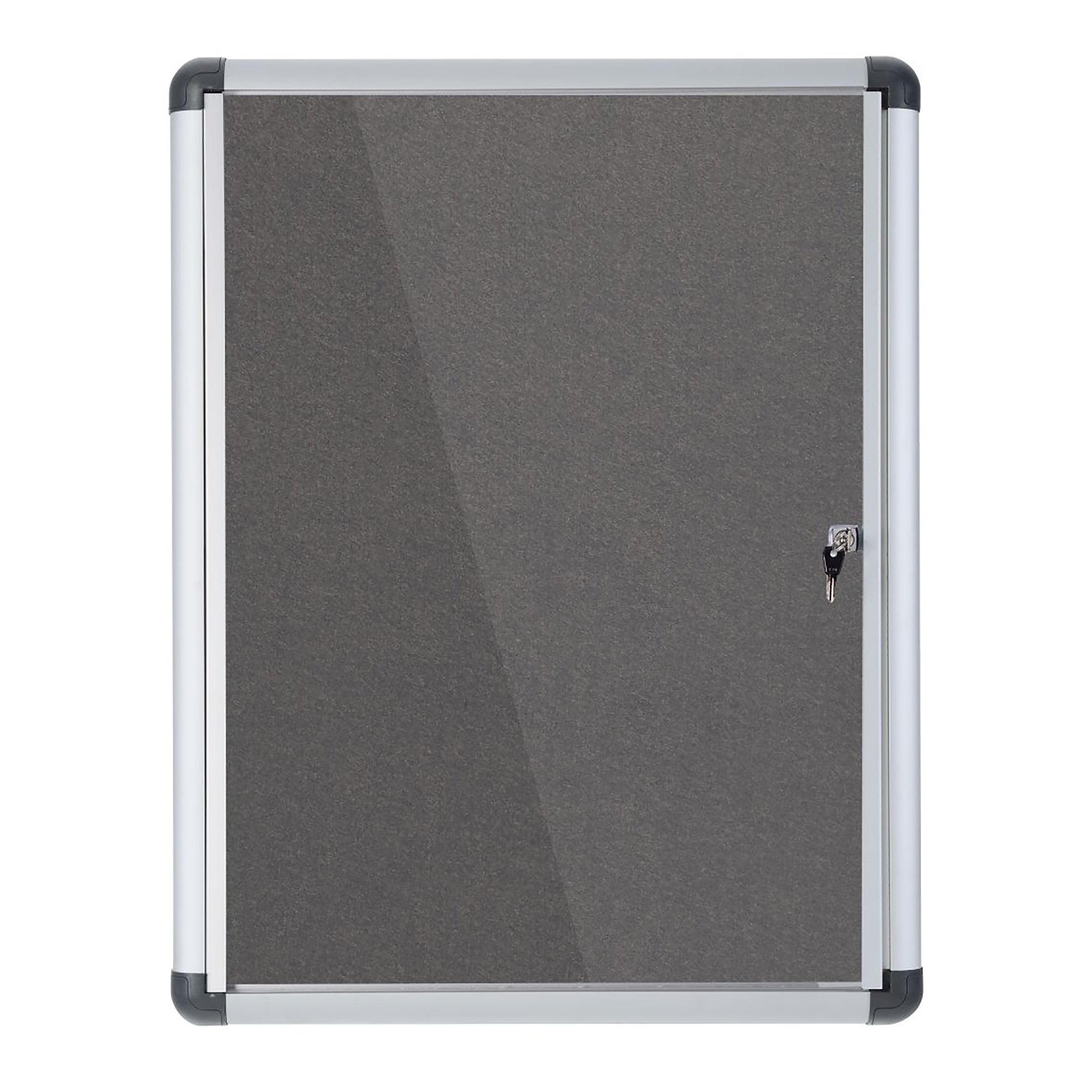 MasterVision Gray Fabric Bulletin Slim Line Enclosed Board Cabinet, 28" x 38", Single Swing Door